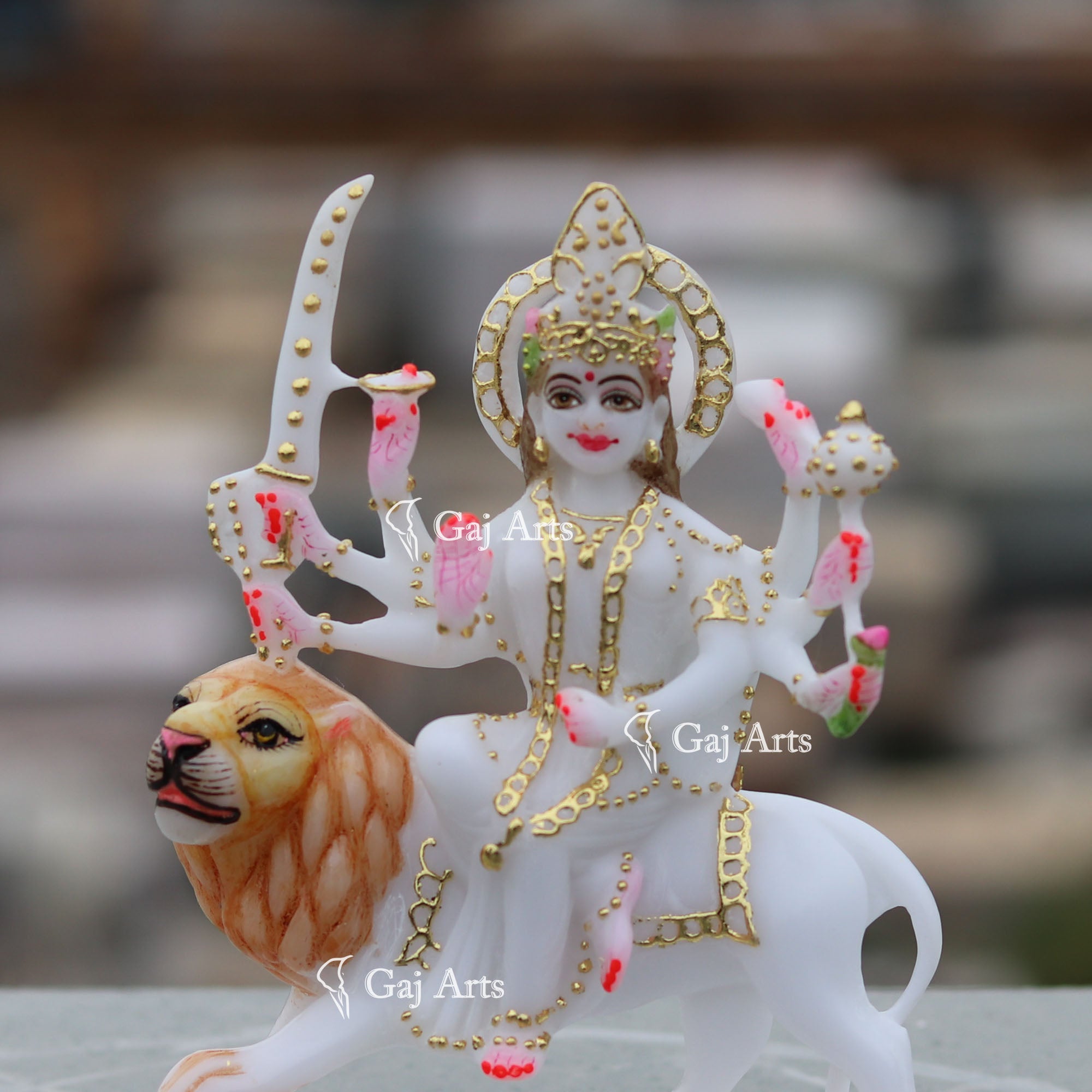 Marble Durga Mata Statue | 7 Inch Gold Work