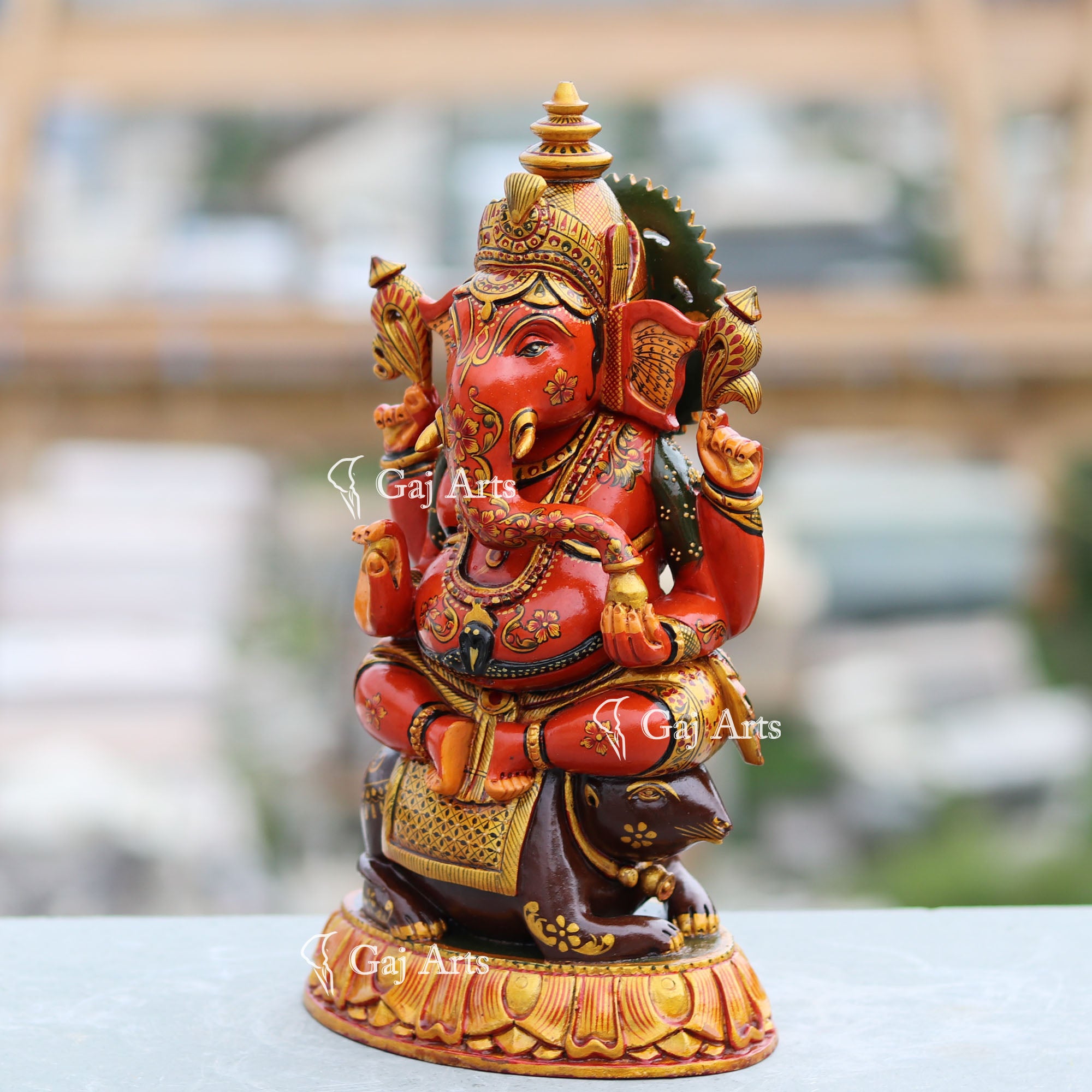 Handcrafted Wooden Ganesh Idol | 12 Inch