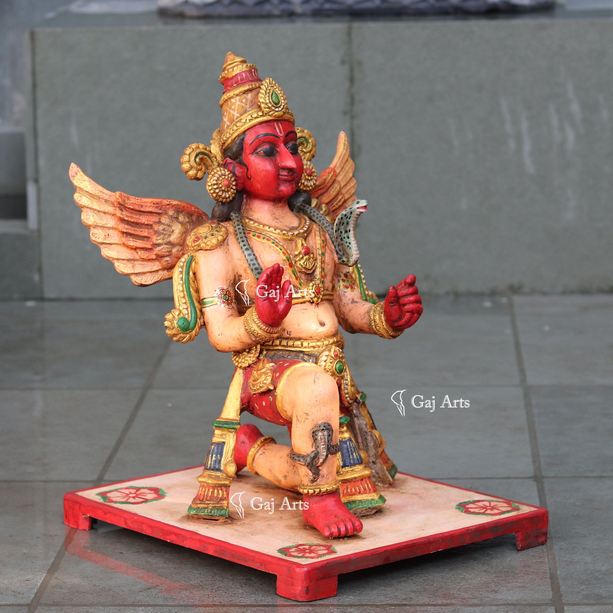 Handcrafted Wooden Garuda Idol in Ashirwad Mudra | 24 Inch