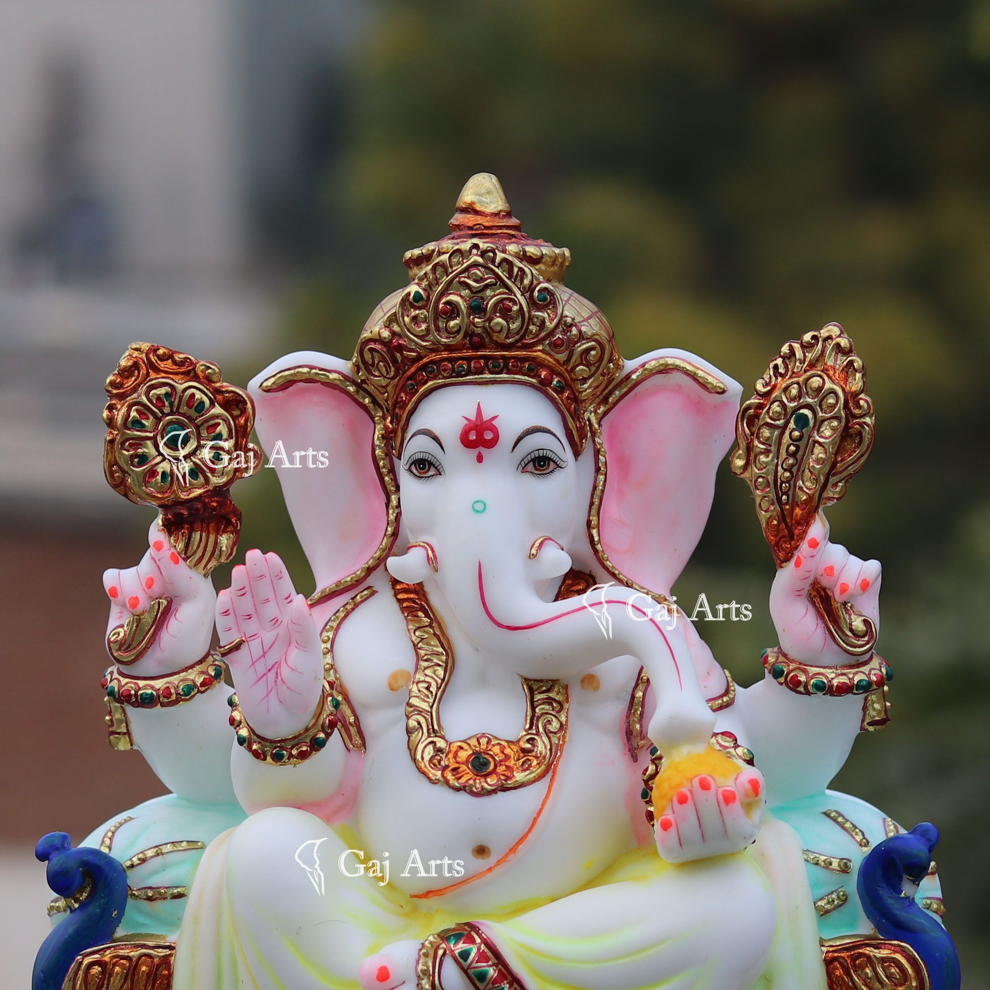White Marble Ethiopia Ganesh Idol | 12 Inch