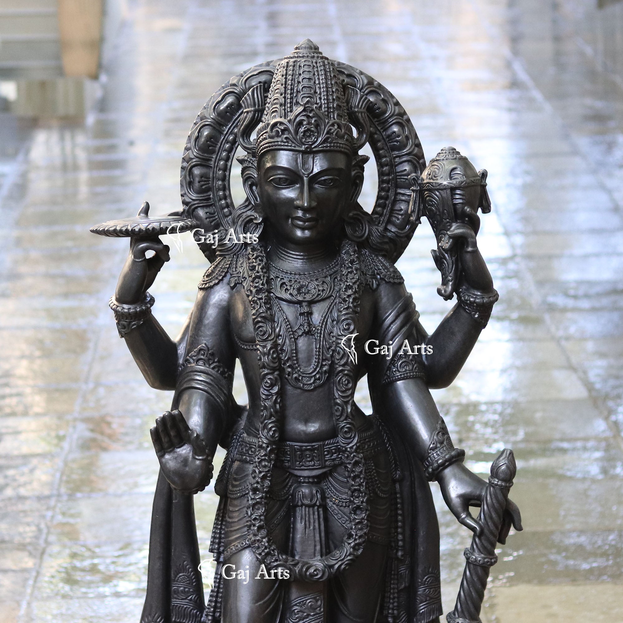 Black Marble Vishnu Ji Statue | 60 Inch