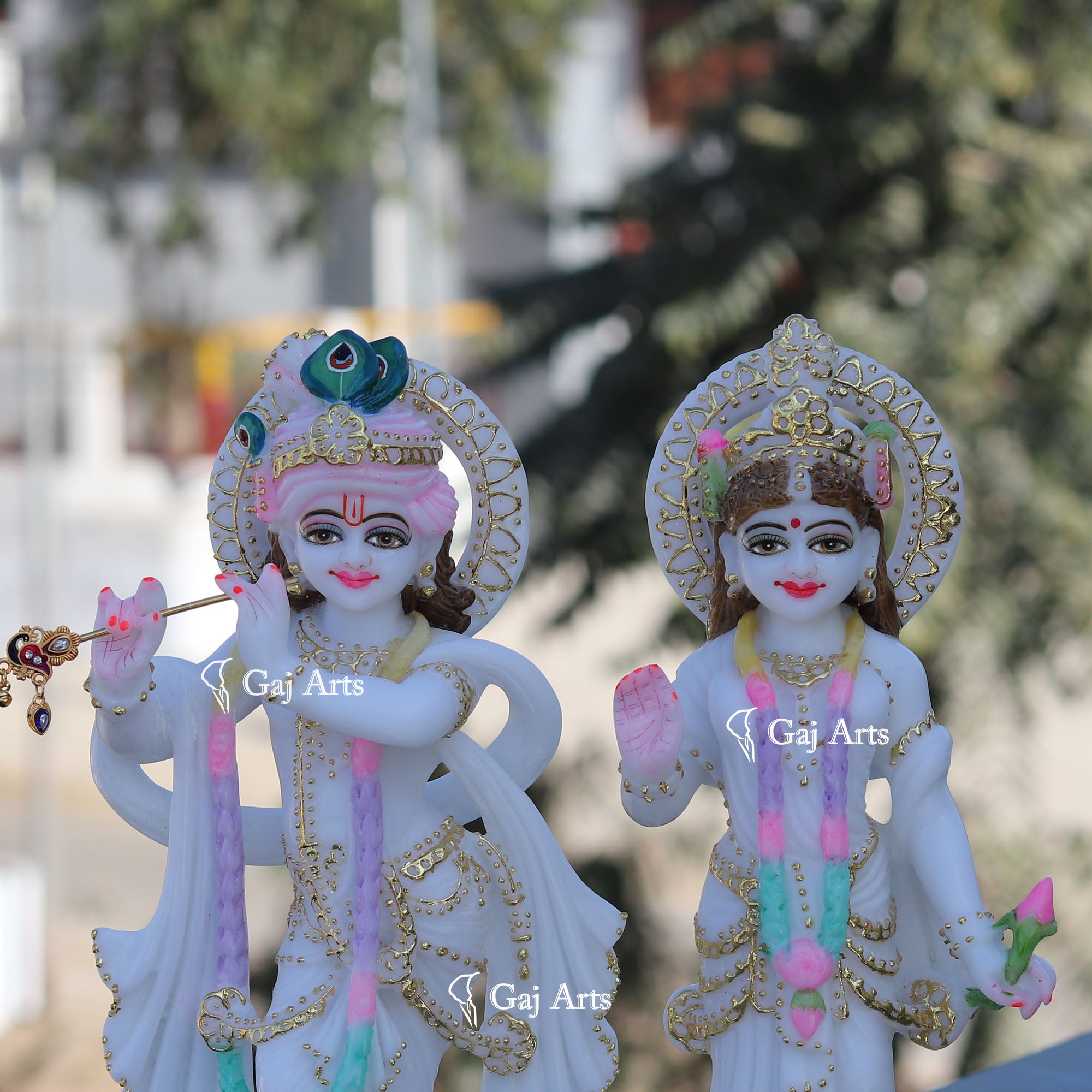 White Marble Radha Krishna Idol | 12 Inch