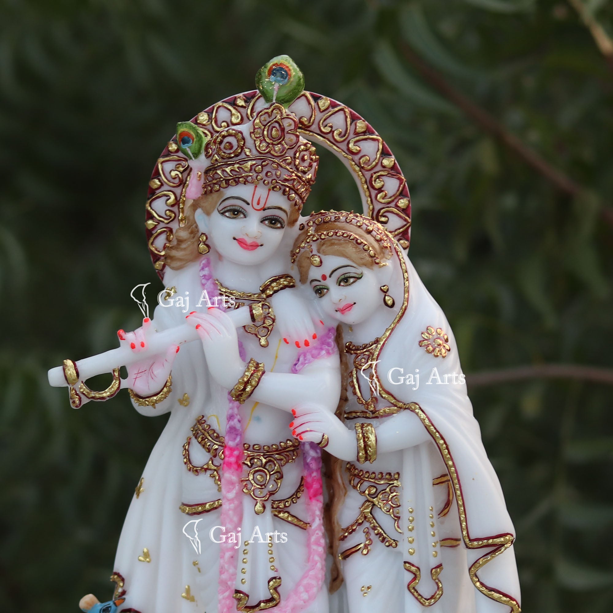 White Marble Ethiopia Radha Krishna Jodi Idol | 15 Inch