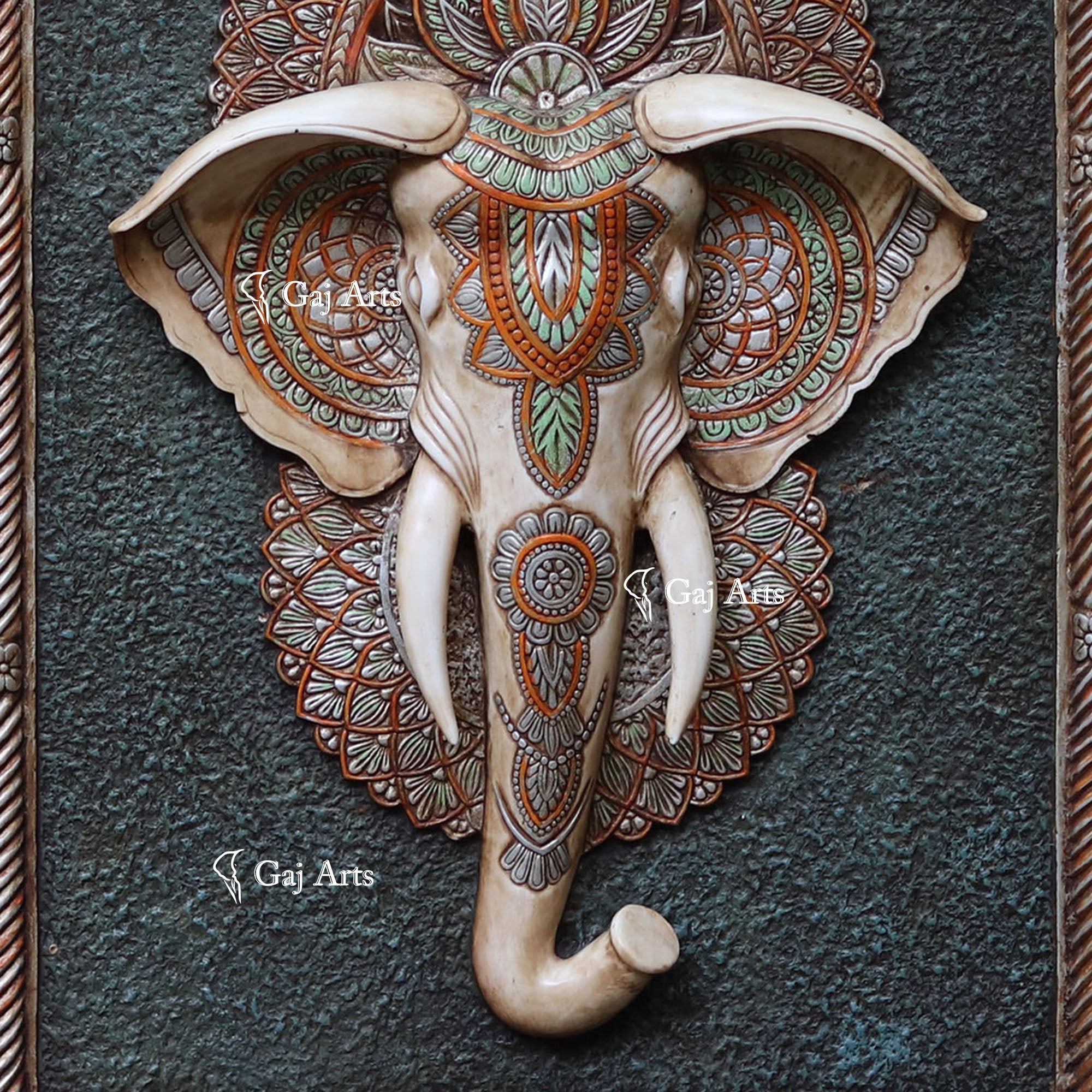 White Antique Finish  Elephant Face Wall Panel | 48 Inch
