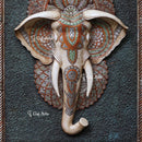 White Antique Finish  Elephant Face Wall Panel | 48 Inch
