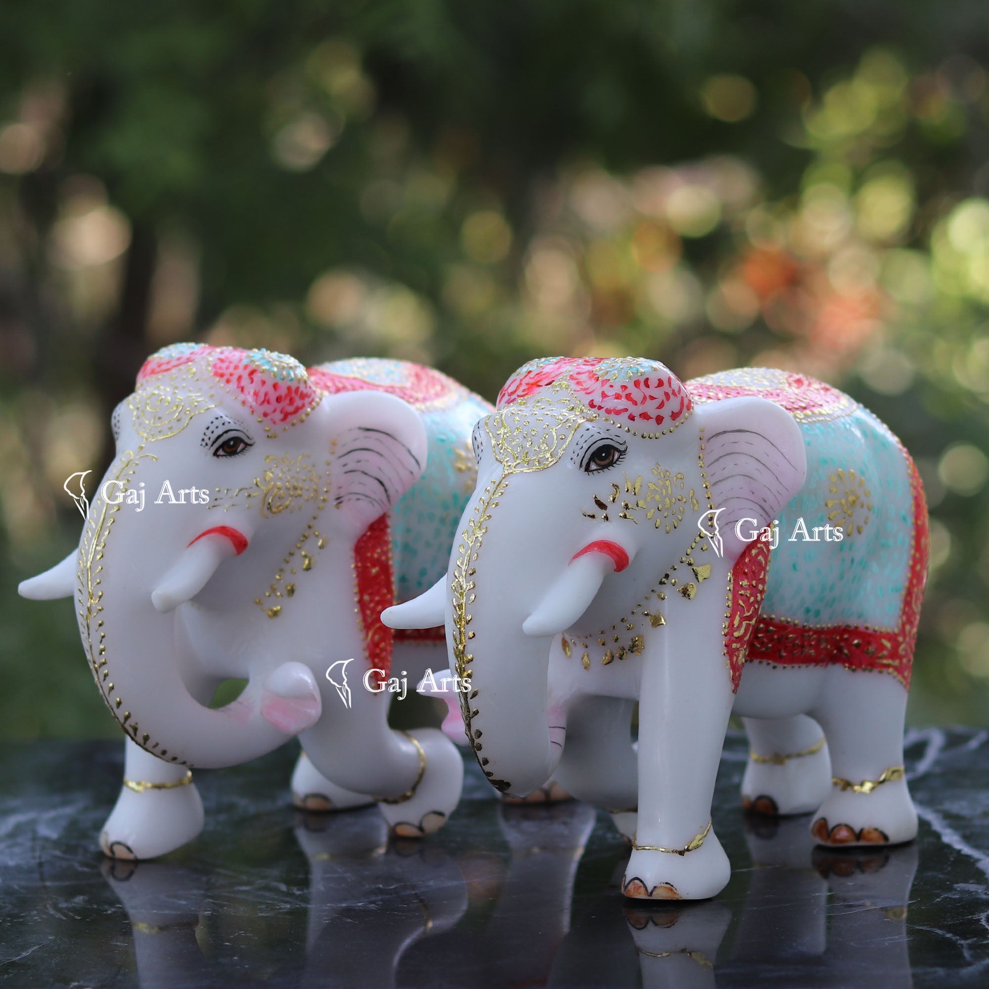 White Ethiopia Marble Elephant Statue | 9 Inch