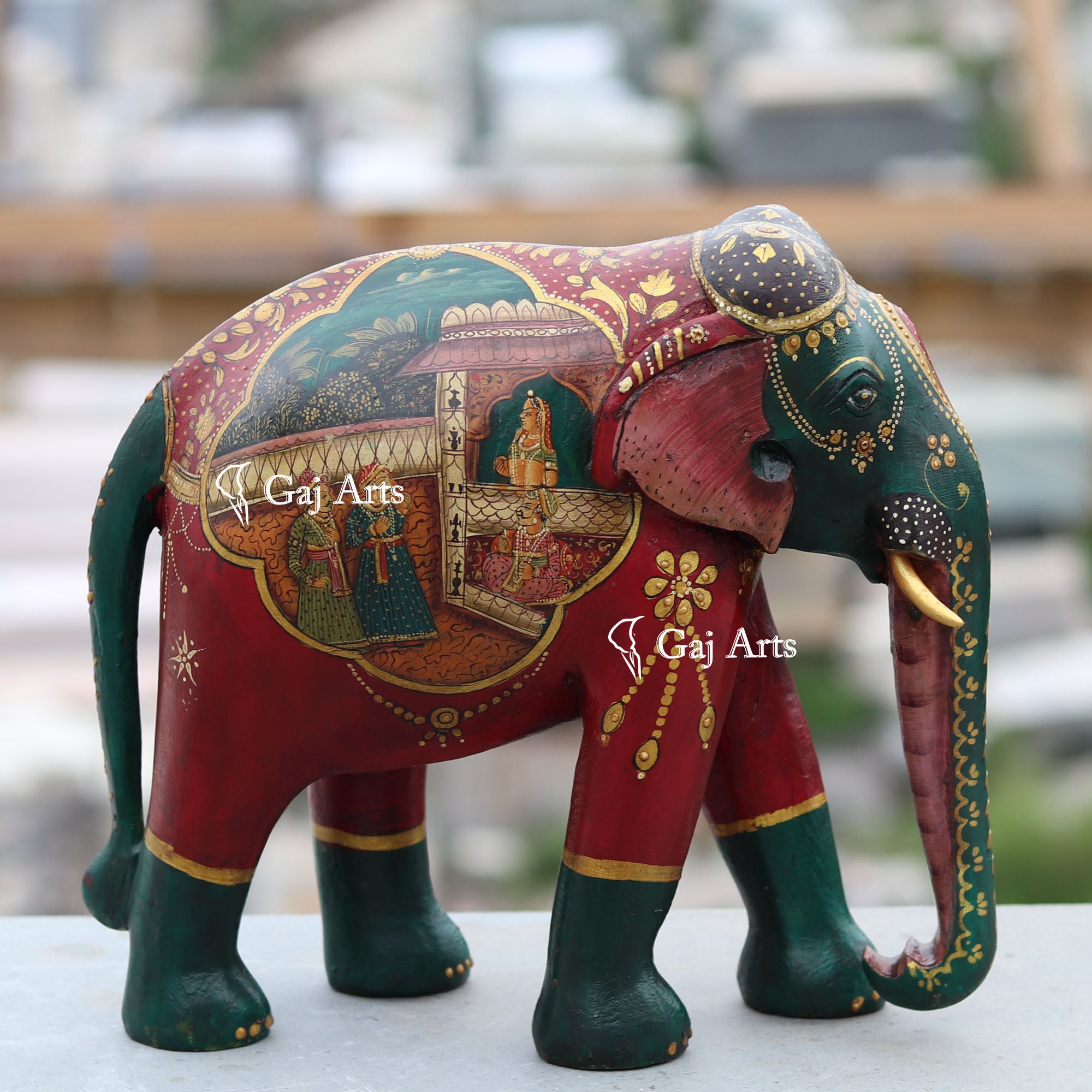 Hand-Carved Wooden Elephant Sculpture | 12 Inch