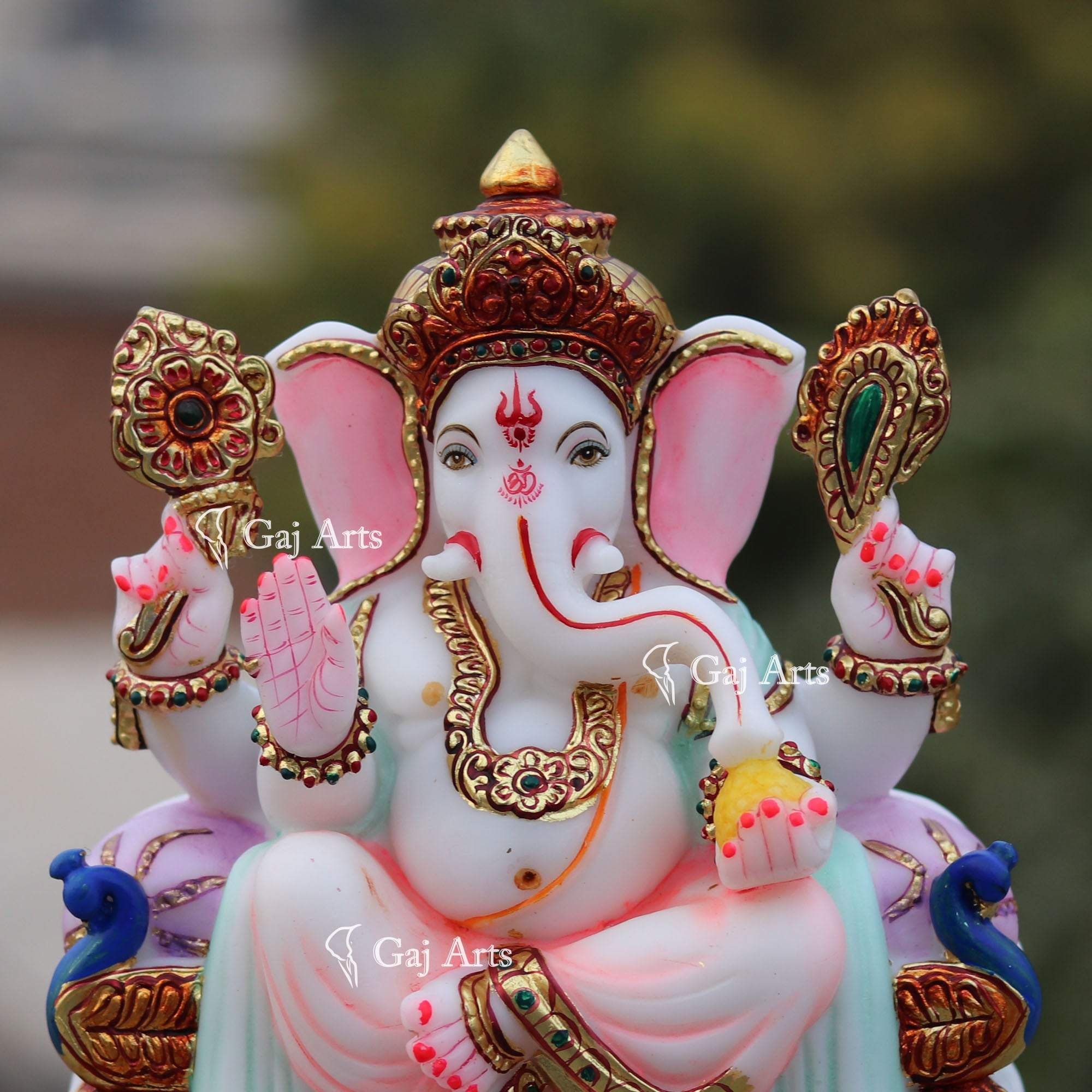 Marble Ganesh Statue on Singhasan | 9 Inch