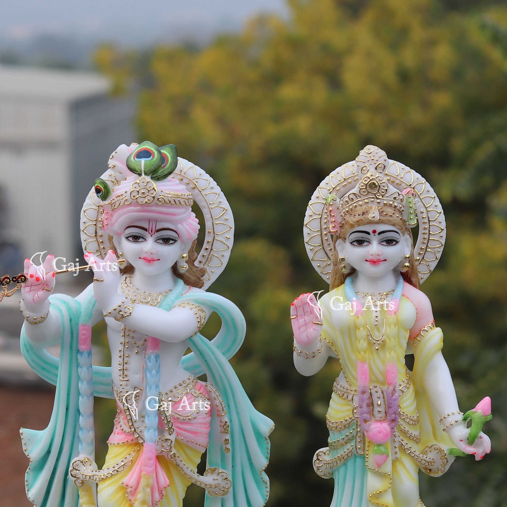 White Marble Ethiopia Radha Krishna Murti | 18 Inch