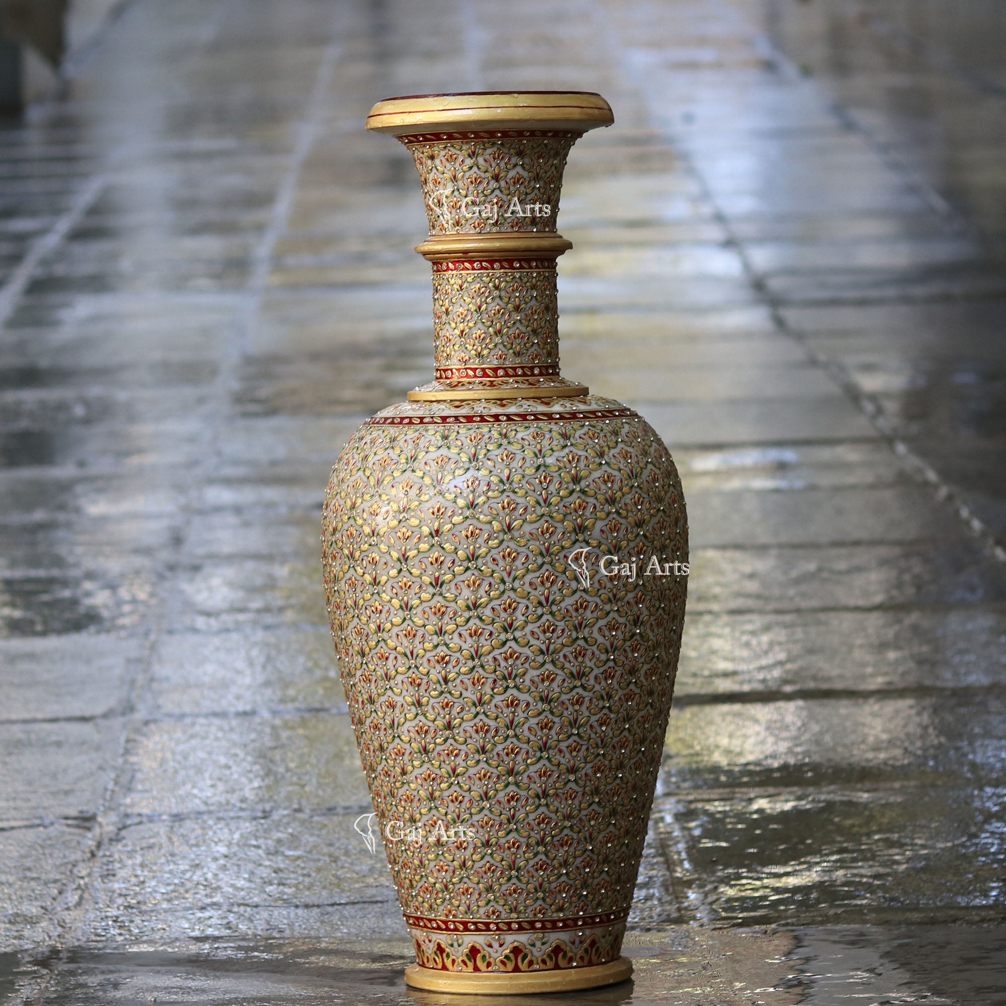 White Marble Meenakari Vase | 30 Inch