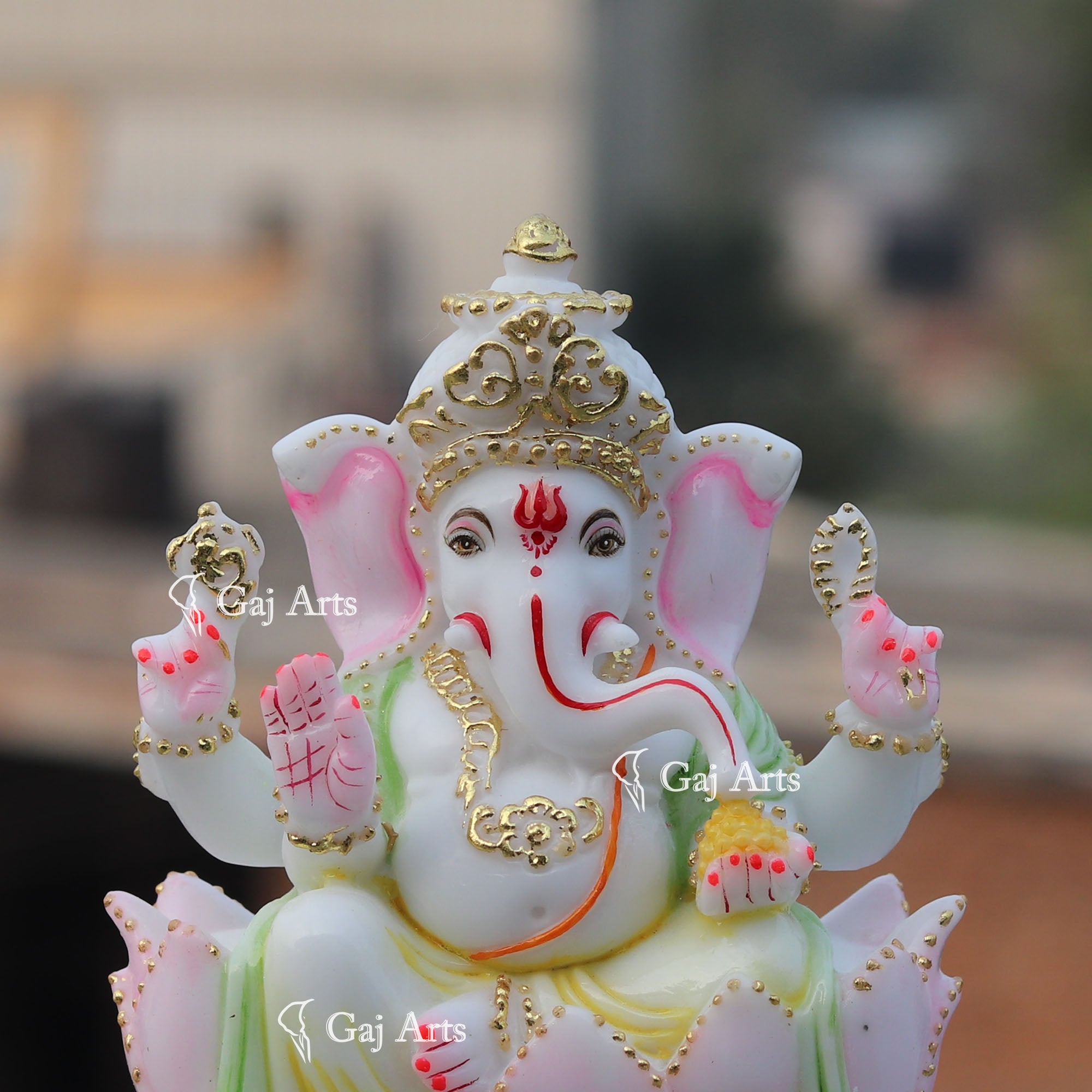 Hand Painted Marble Ganesh Murti | 7 Inch