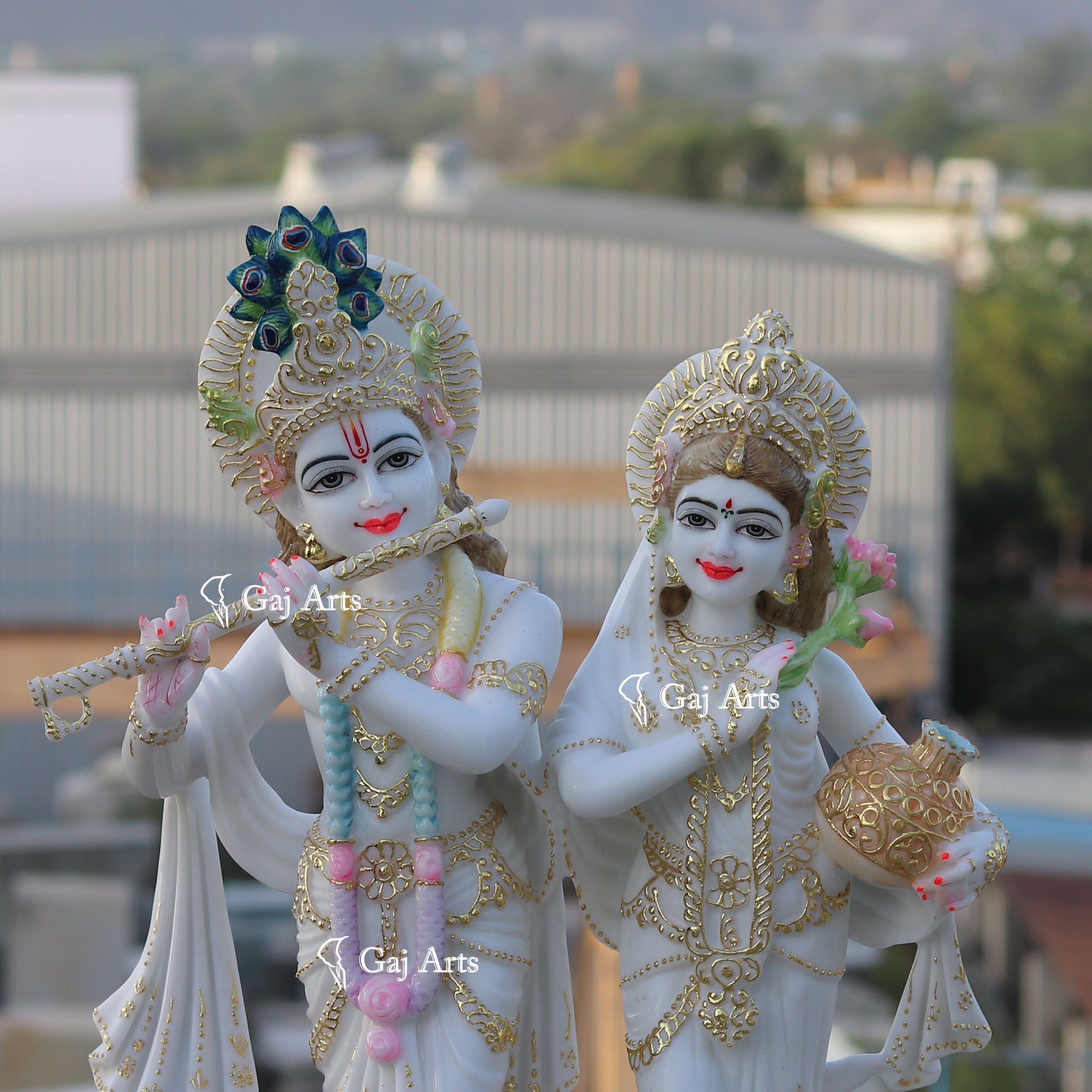 White Marble Ethiopia Radha Krishna Jodi Idol | 27 Inch