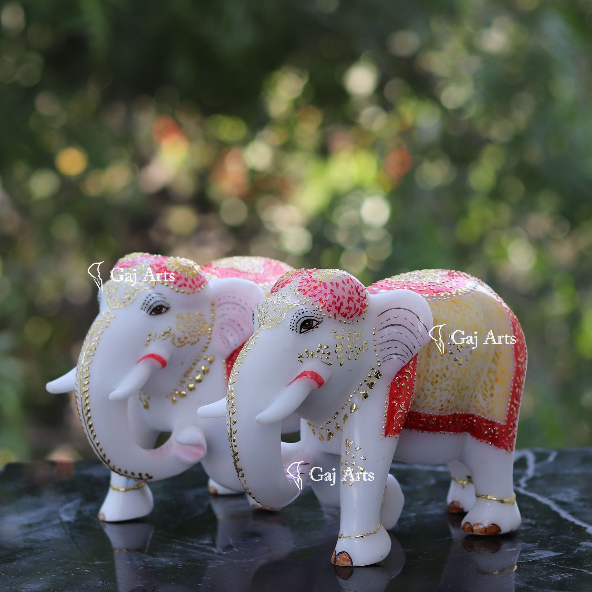 White Ethiopia Marble Elephant Statue | 9 Inch