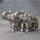 Wooden Elephant Statue with Silver Metal Work | 21 Inch