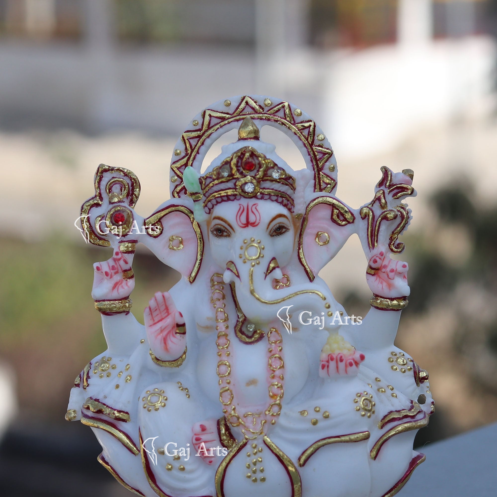 Marble Ganesh Idol with Gold Detailing | 7 Inch