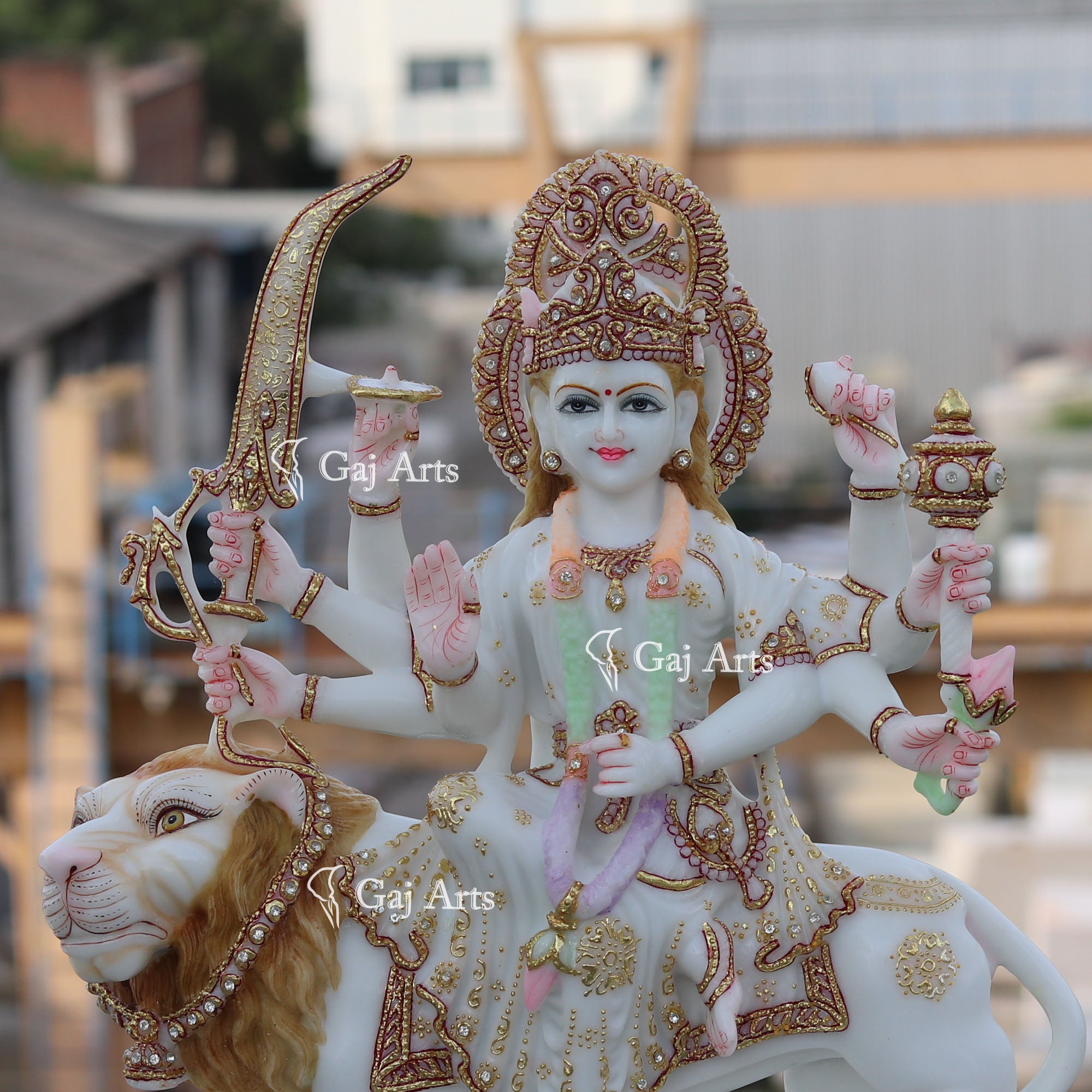 White Marble Durga Mata Idol | 18 Inch