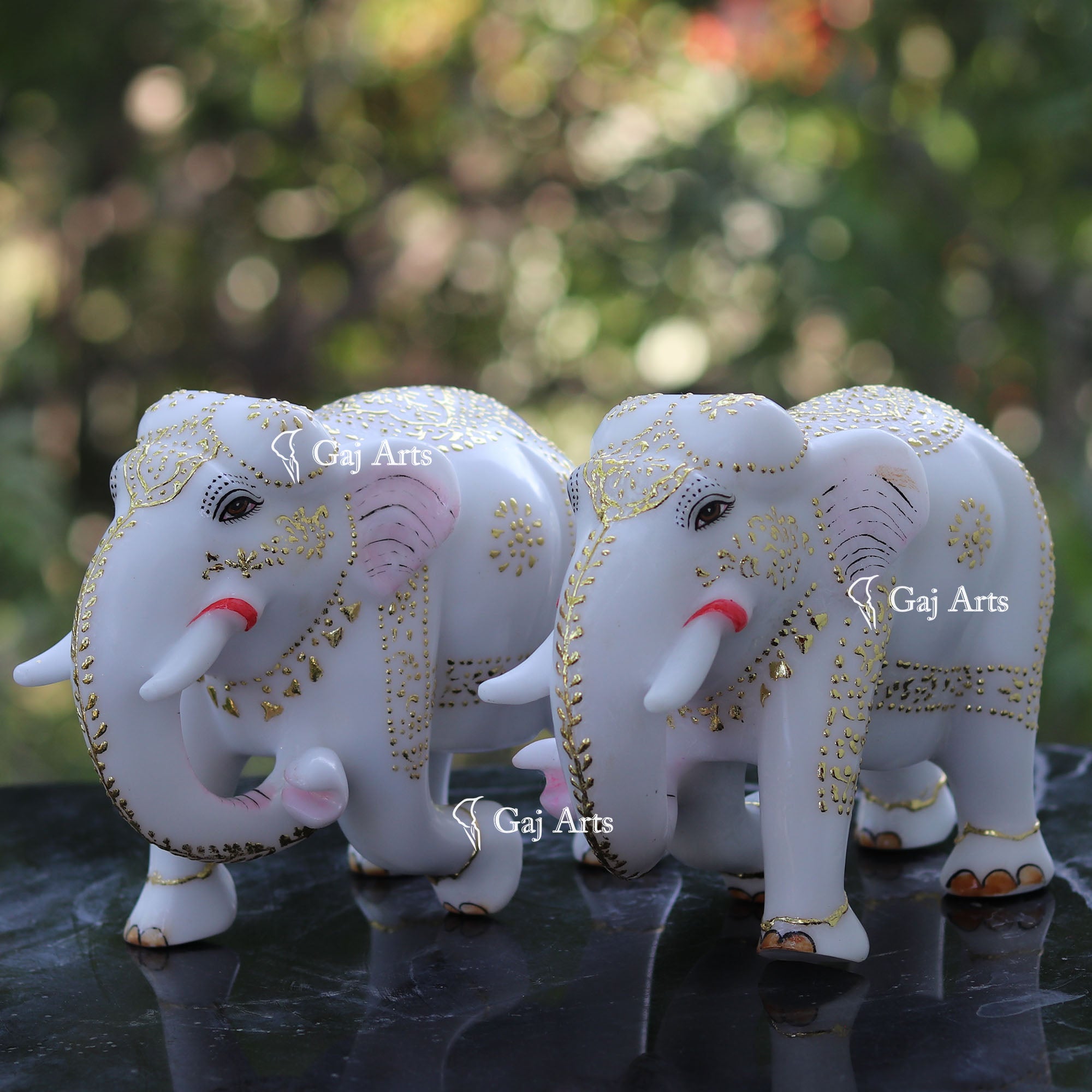 White Ethiopia Marble Elephant Statue | 9 Inch
