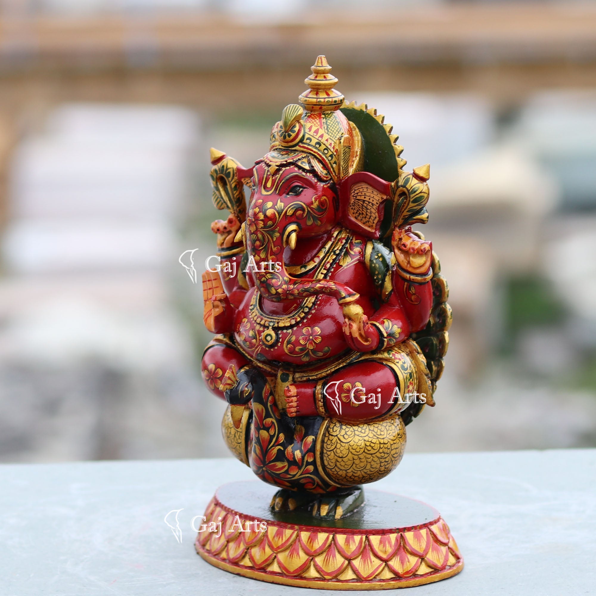 Handcrafted Wooden Ganesh Idol | 9 Inch