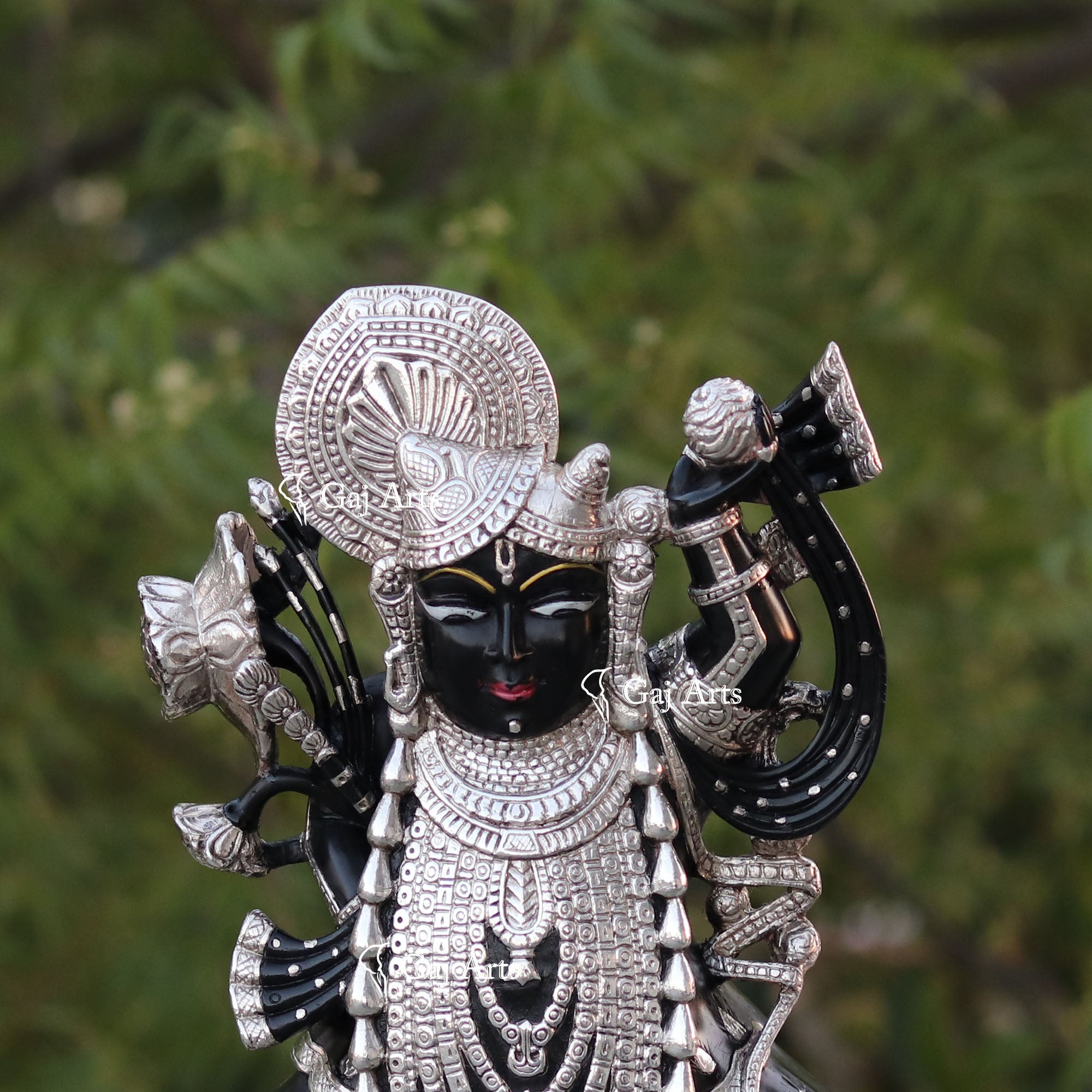 Black Marble Shreenath Ji Statue | 15 Inch