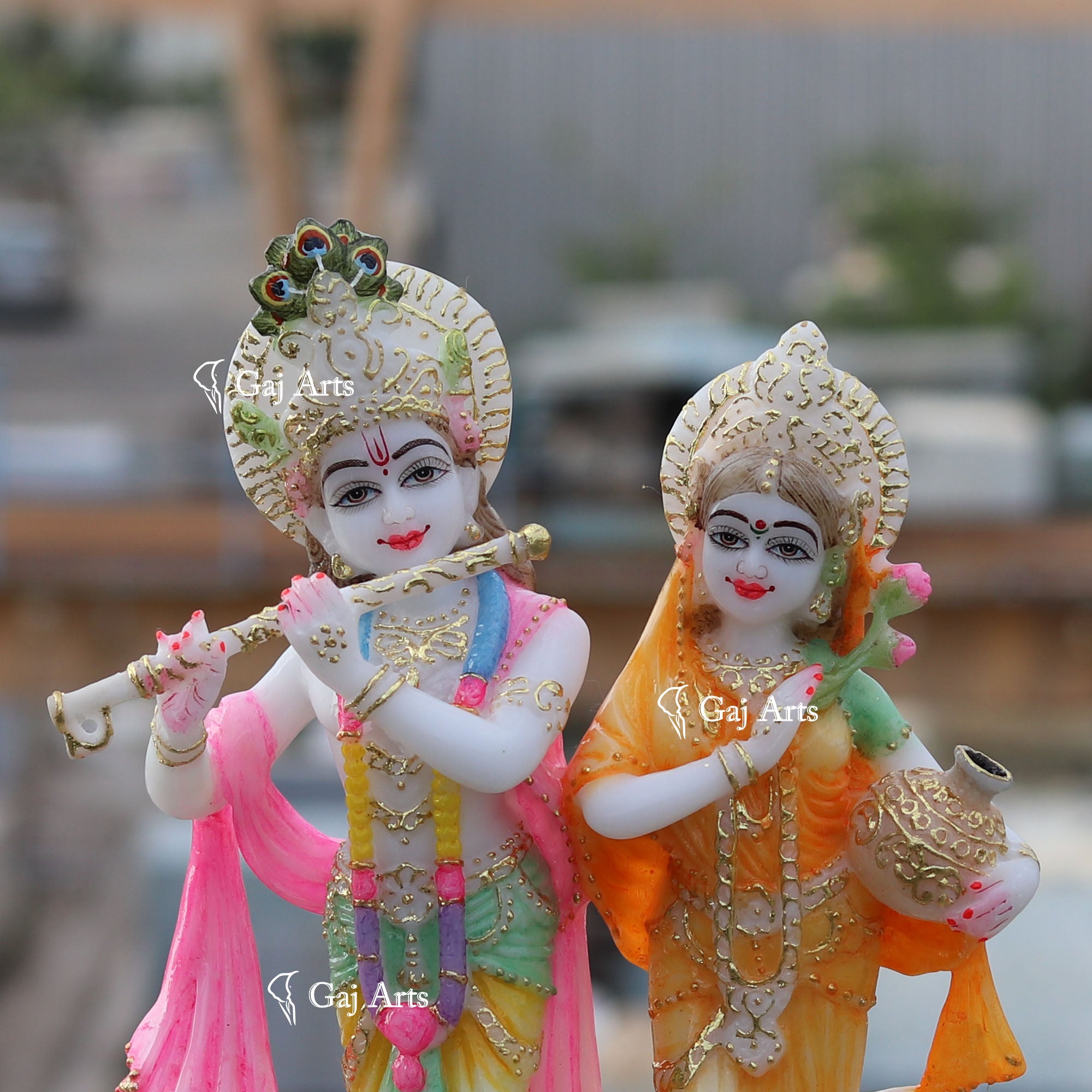 White Marble Ethiopia Radha Krishna Jodi Idol | 12 Inch
