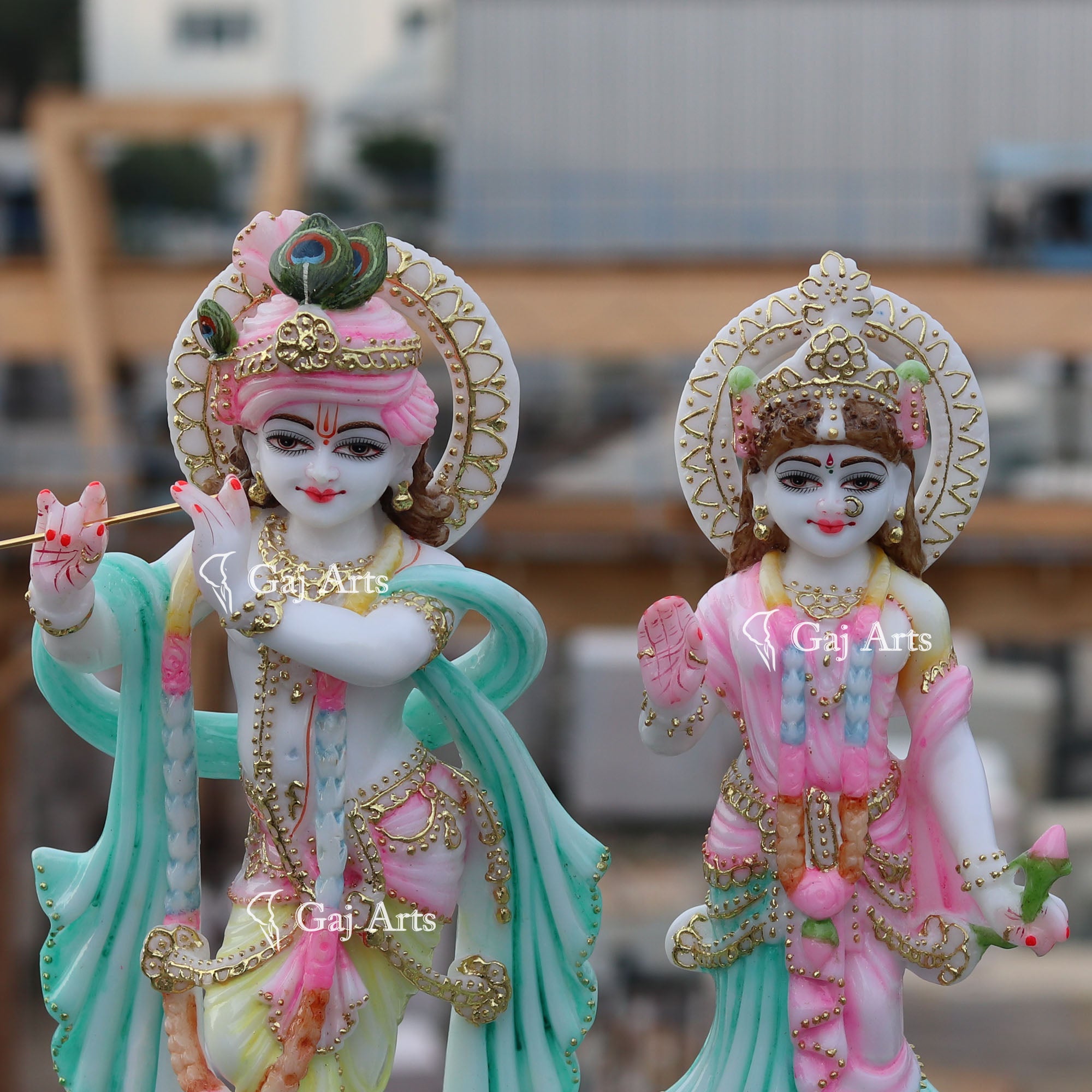 White Ethiopia Marble Radha Krishna Idol | 15 Inch