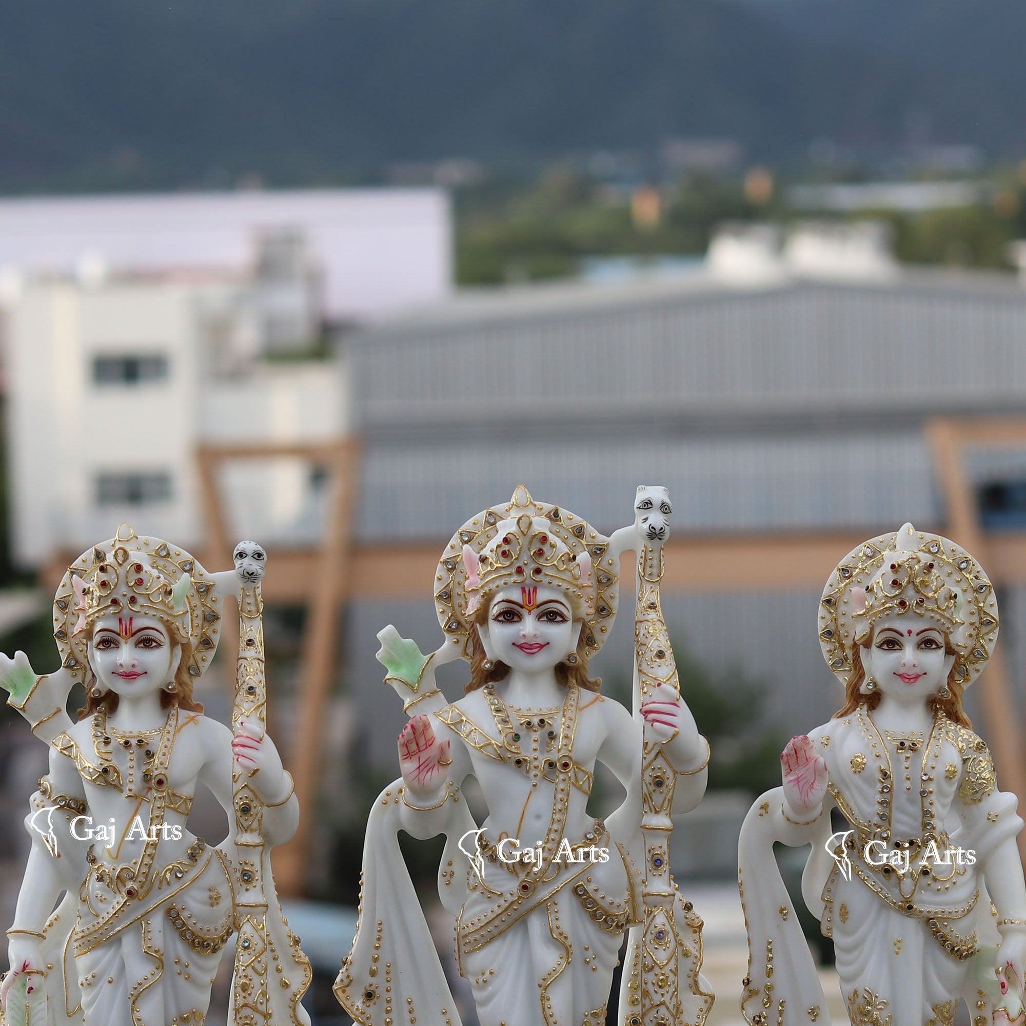 White Ethiopia Marble Ram Jodi Idol | 12 Inch