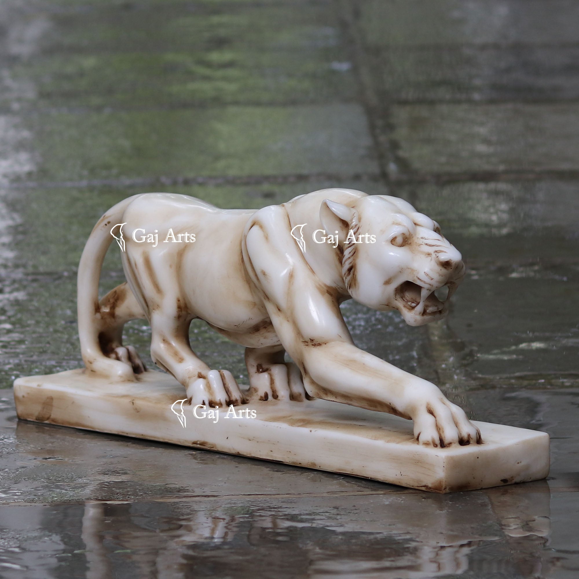 White Ethiopia Marble Panther Sculpture | 24 Inch