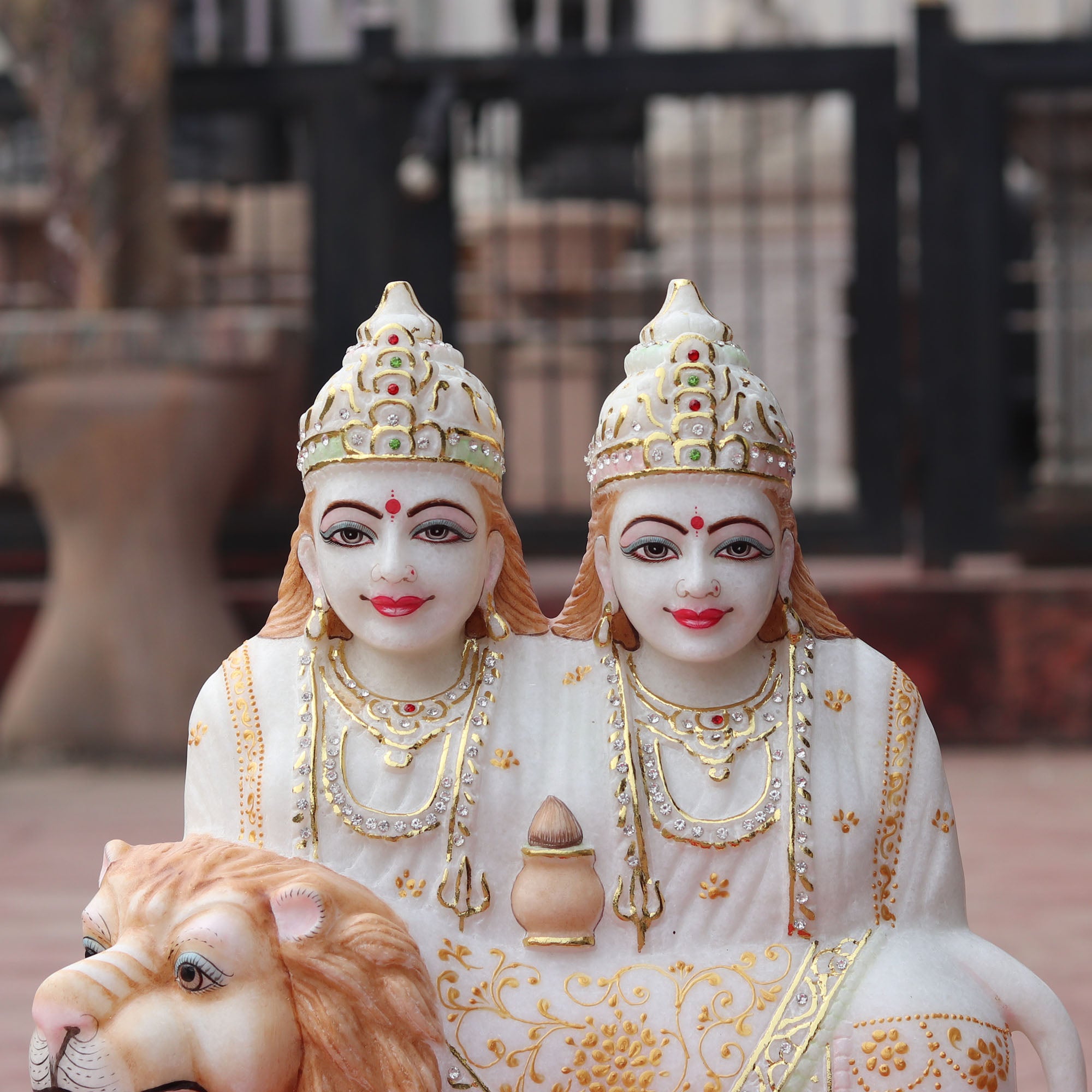 Super White Makrana Marble Chamunda Mata Idol | 18 Inch