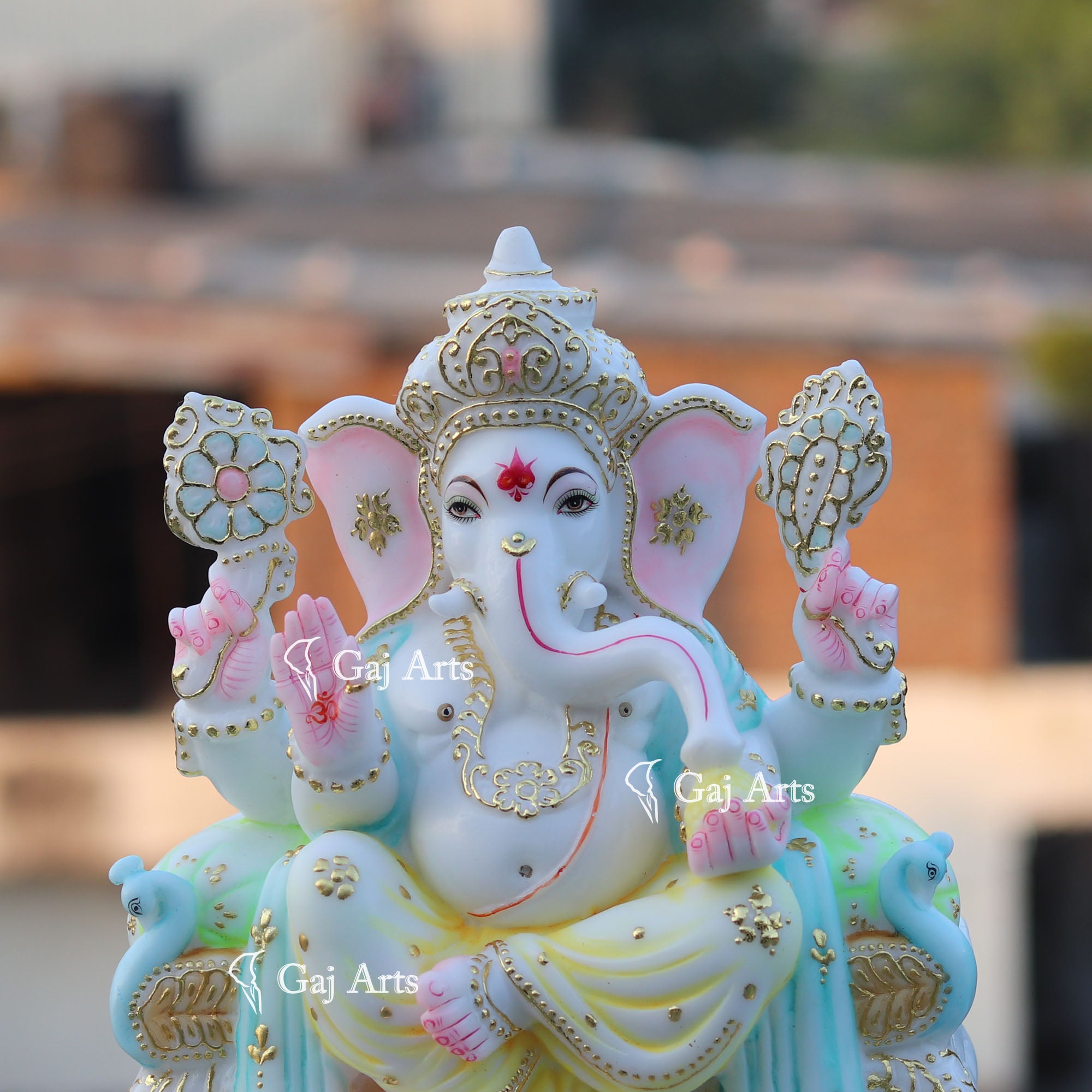 White Marble Ethiopia Ganpati Idol | 12 Inch