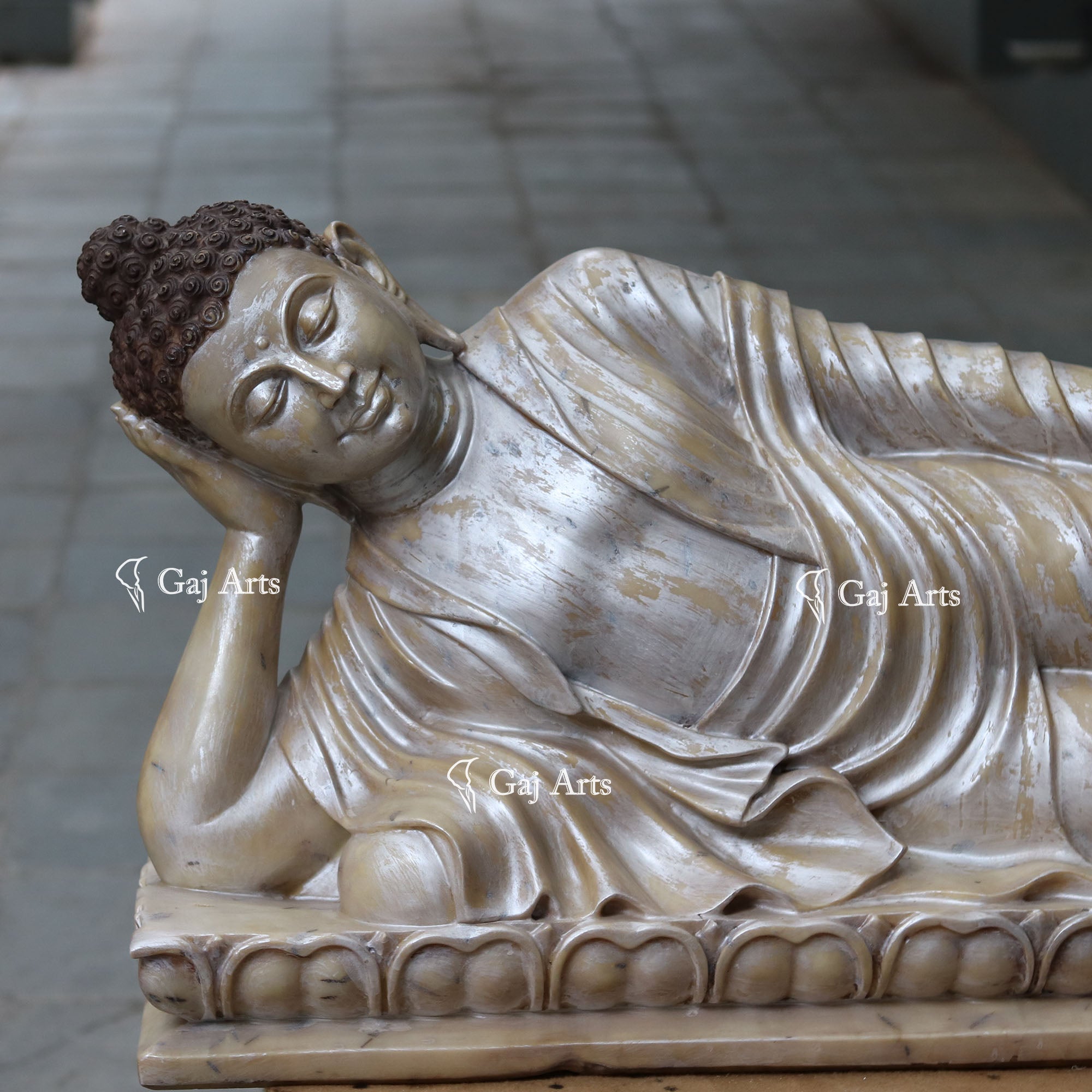 White Marble Sleeping Buddha Statue | 60 Inch