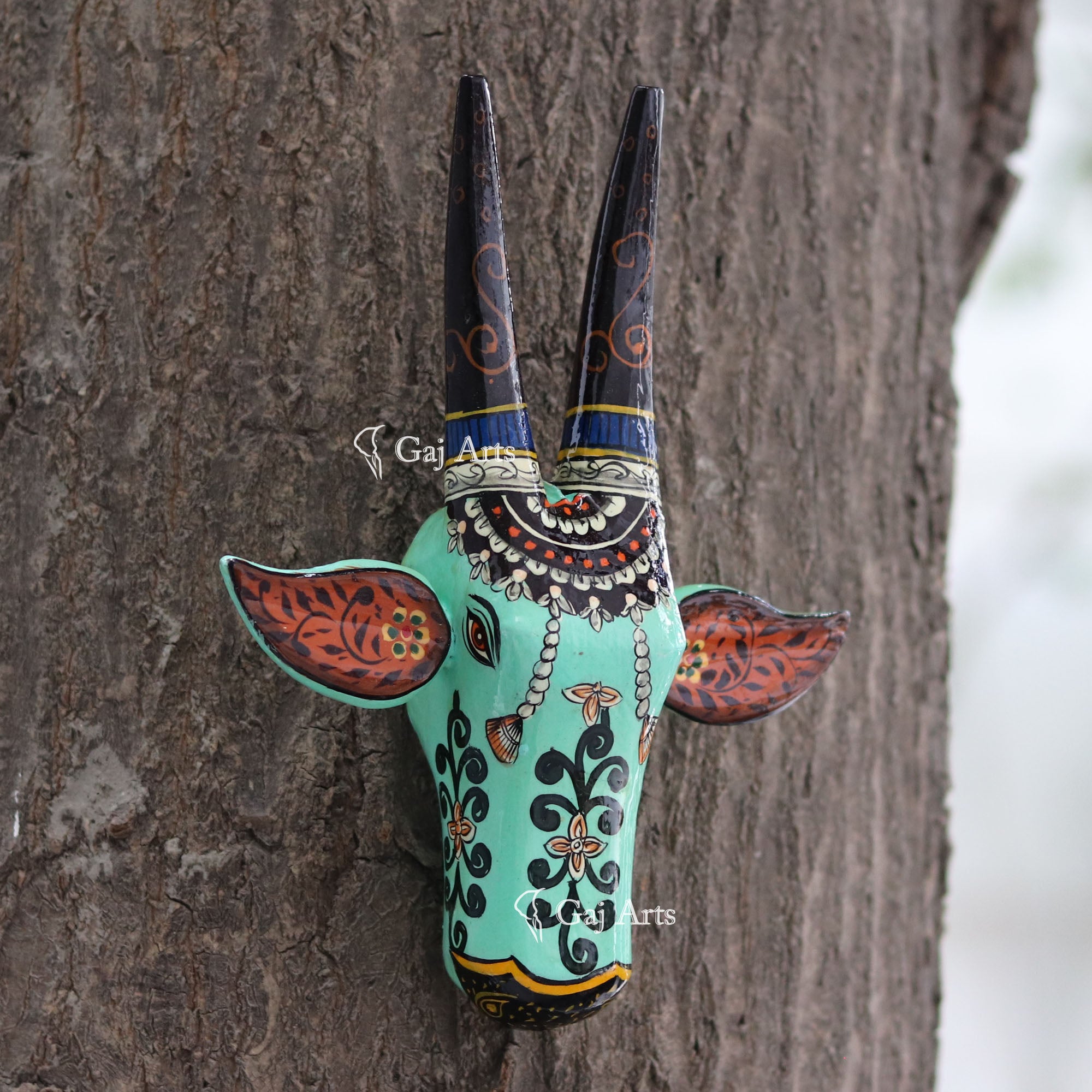 Handcrafted Wooden Nandi Face Wall Decor | 8 Inch