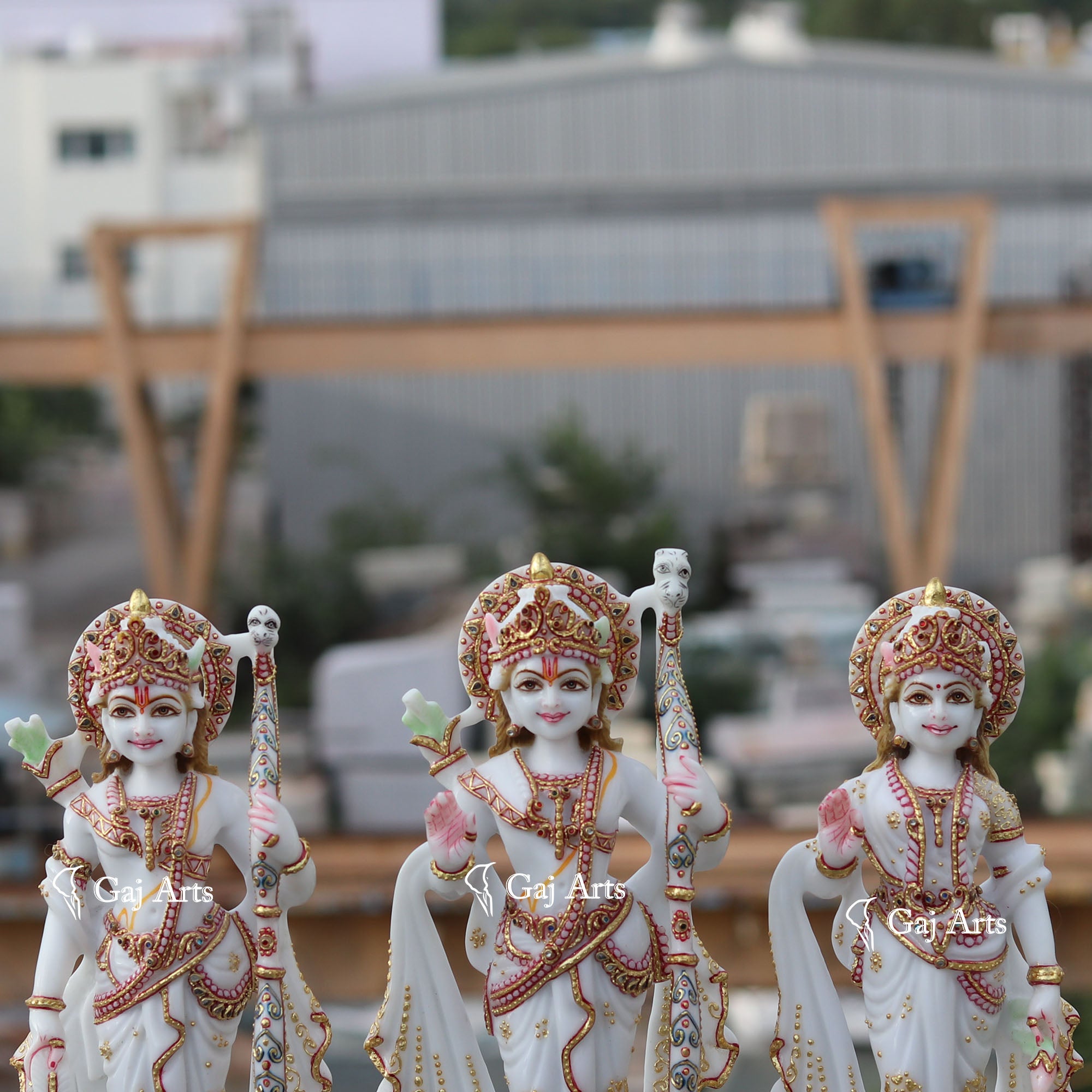 White Ethiopia Marble Ram Jodi Idol | 12 Inch
