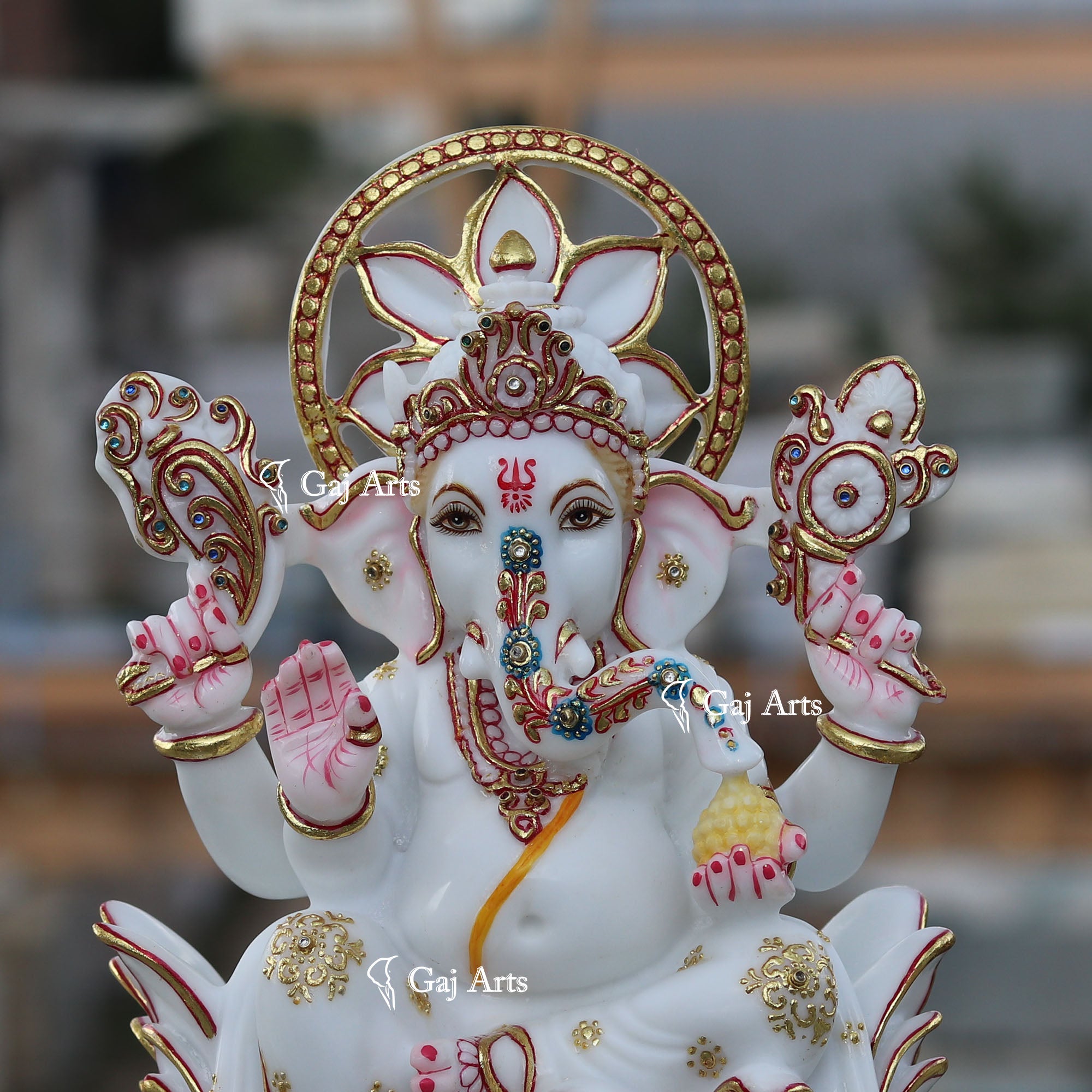 White Ganpati Idol on Lotus | 12 Inch