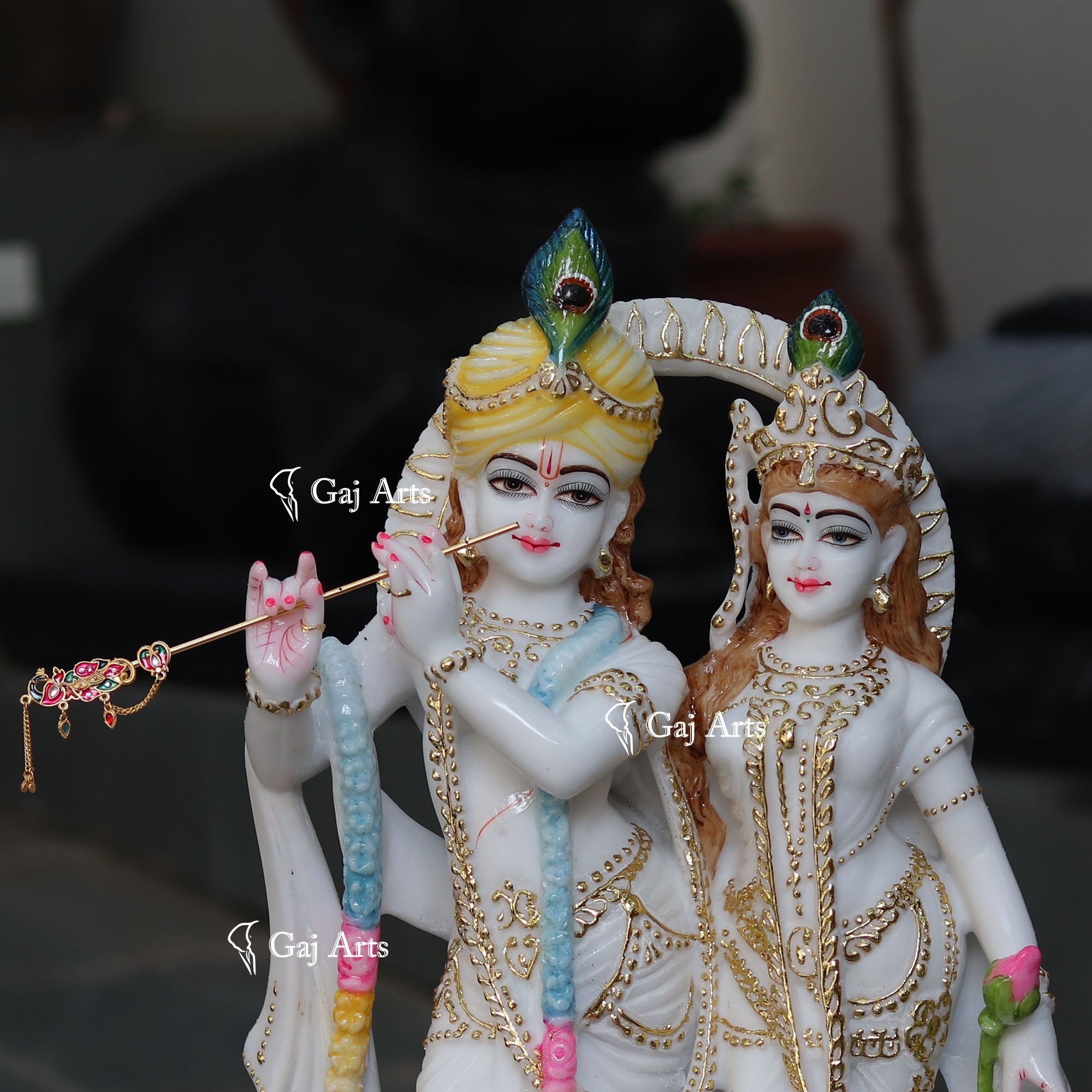White Marble Ethiopia Radha Krishna Jodi Idol | 24 Inch