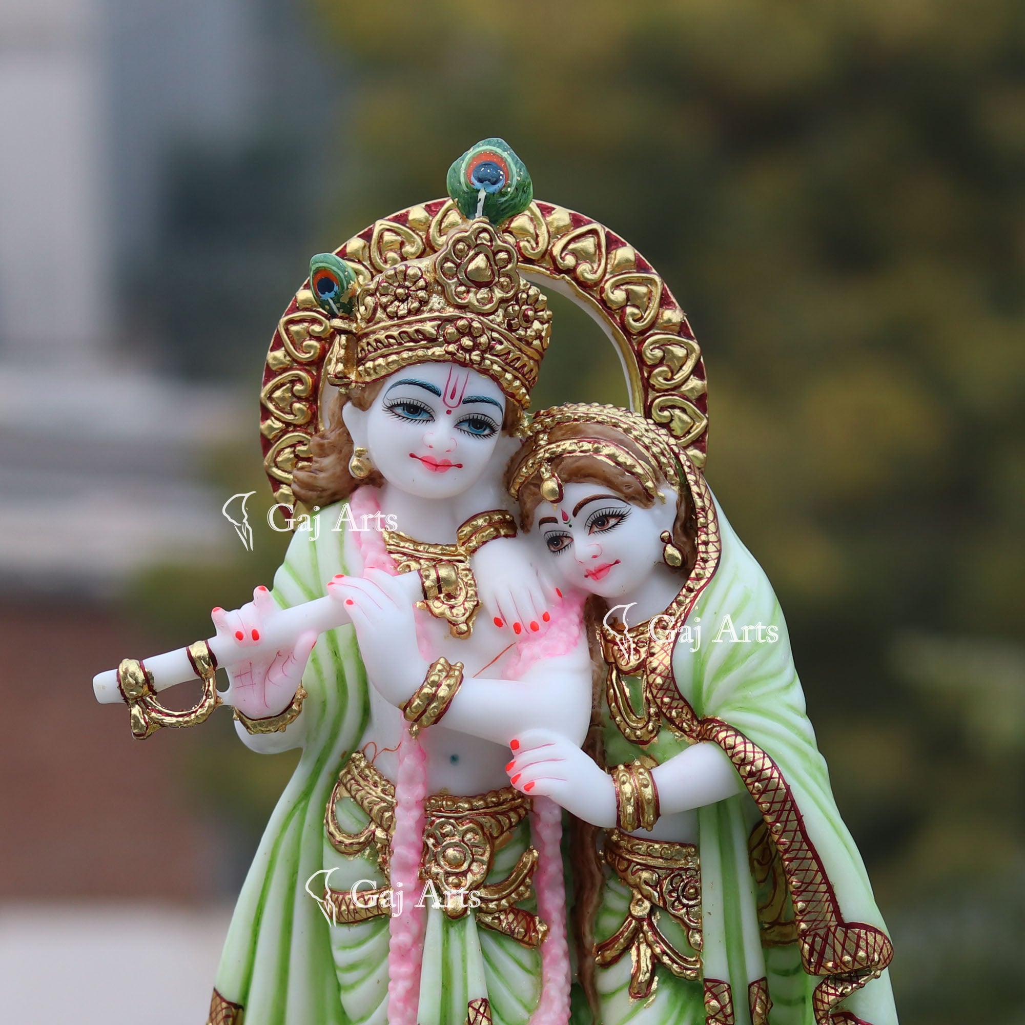 White Marble Ethiopia Radha Krishna Jodi Statue | 15 Inch