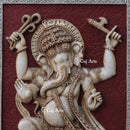 White Antique Finish Marble Dancing Ganpati Wall Panel | 60 Inch