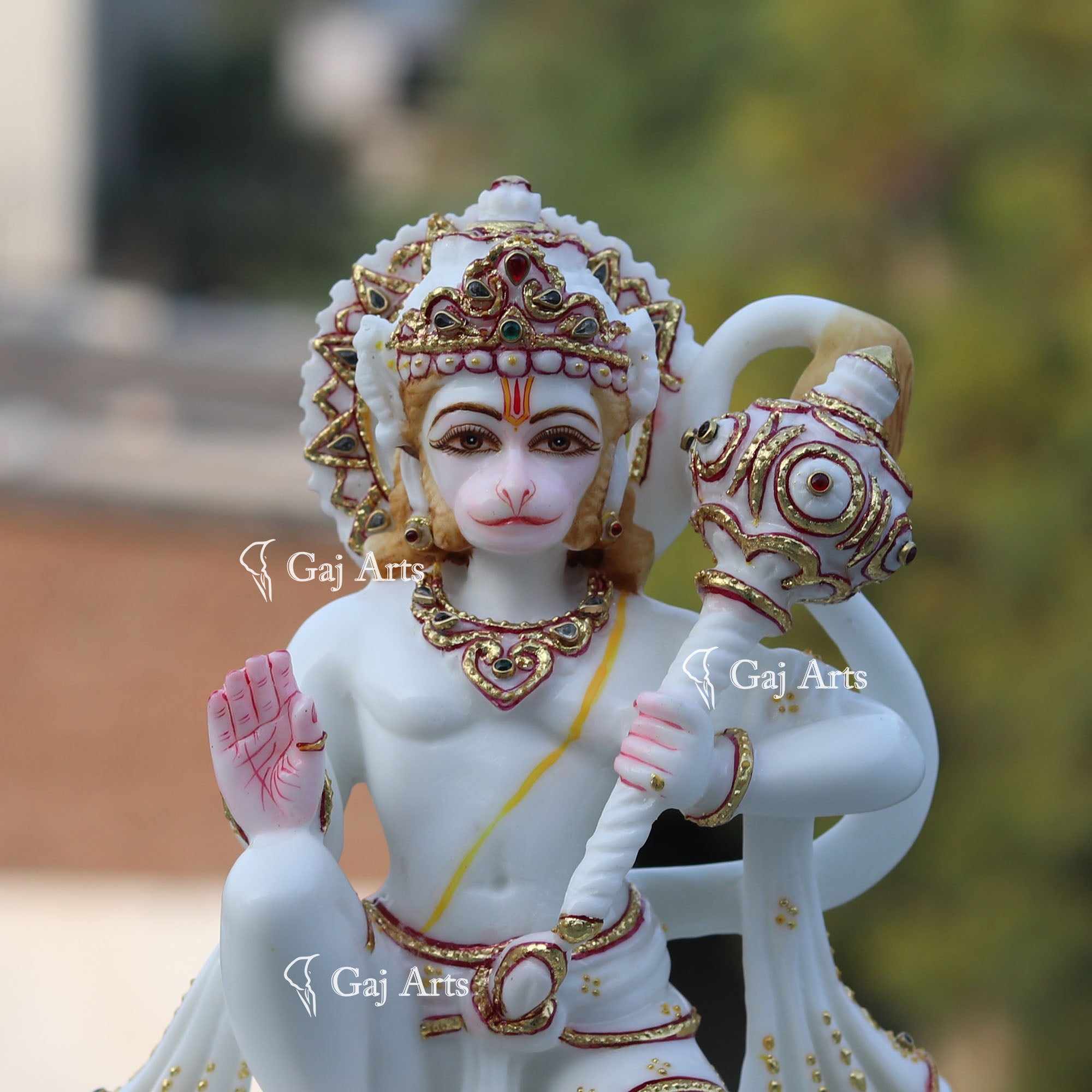 White Ethiopia Marble Hanuman Ji Idol | 9 Inch