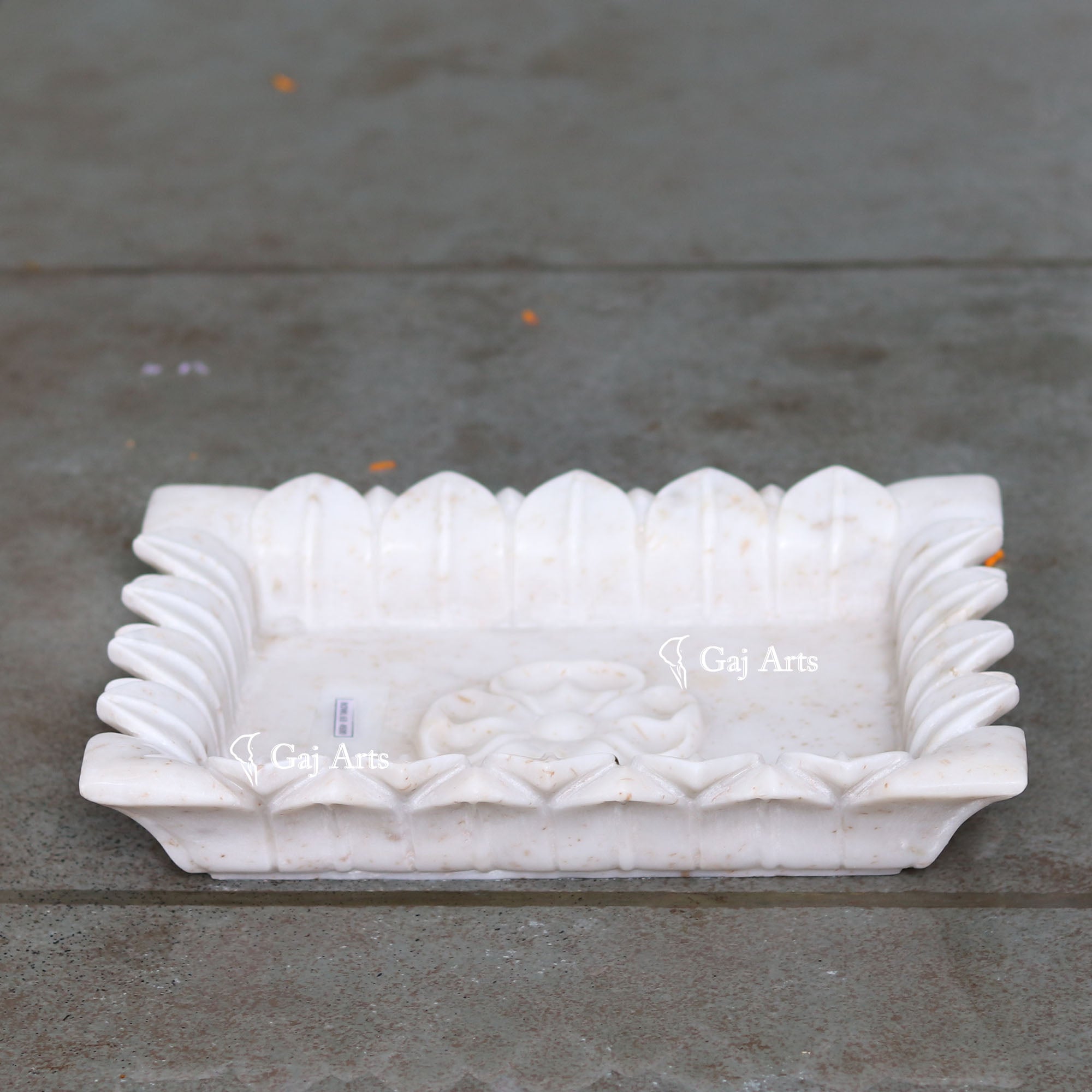 White Marble Elegant Floral Center Bowl | 12 Inch