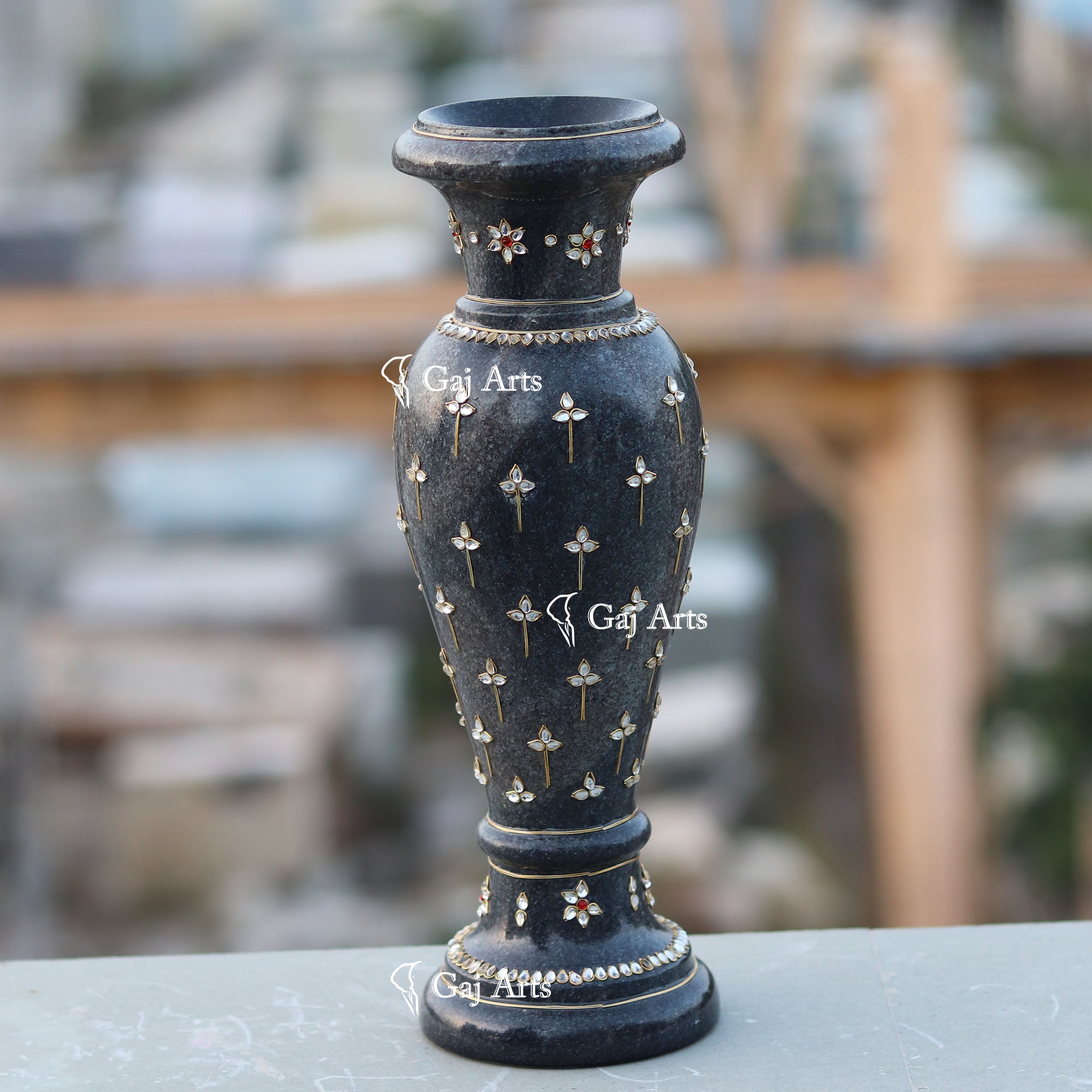 Black Marble Pot Vase | 12 Inch