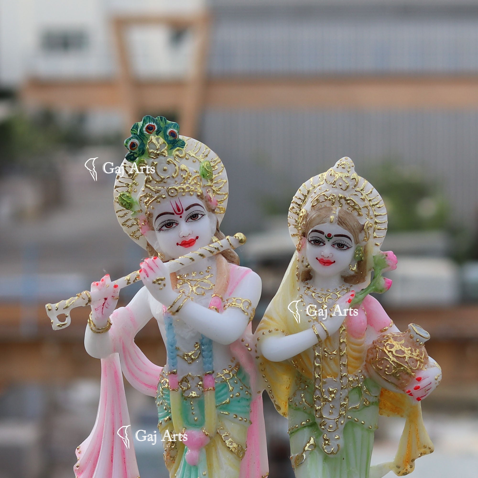White Marble Ethiopia Radha Krishna Jodi Idol | 12 Inch