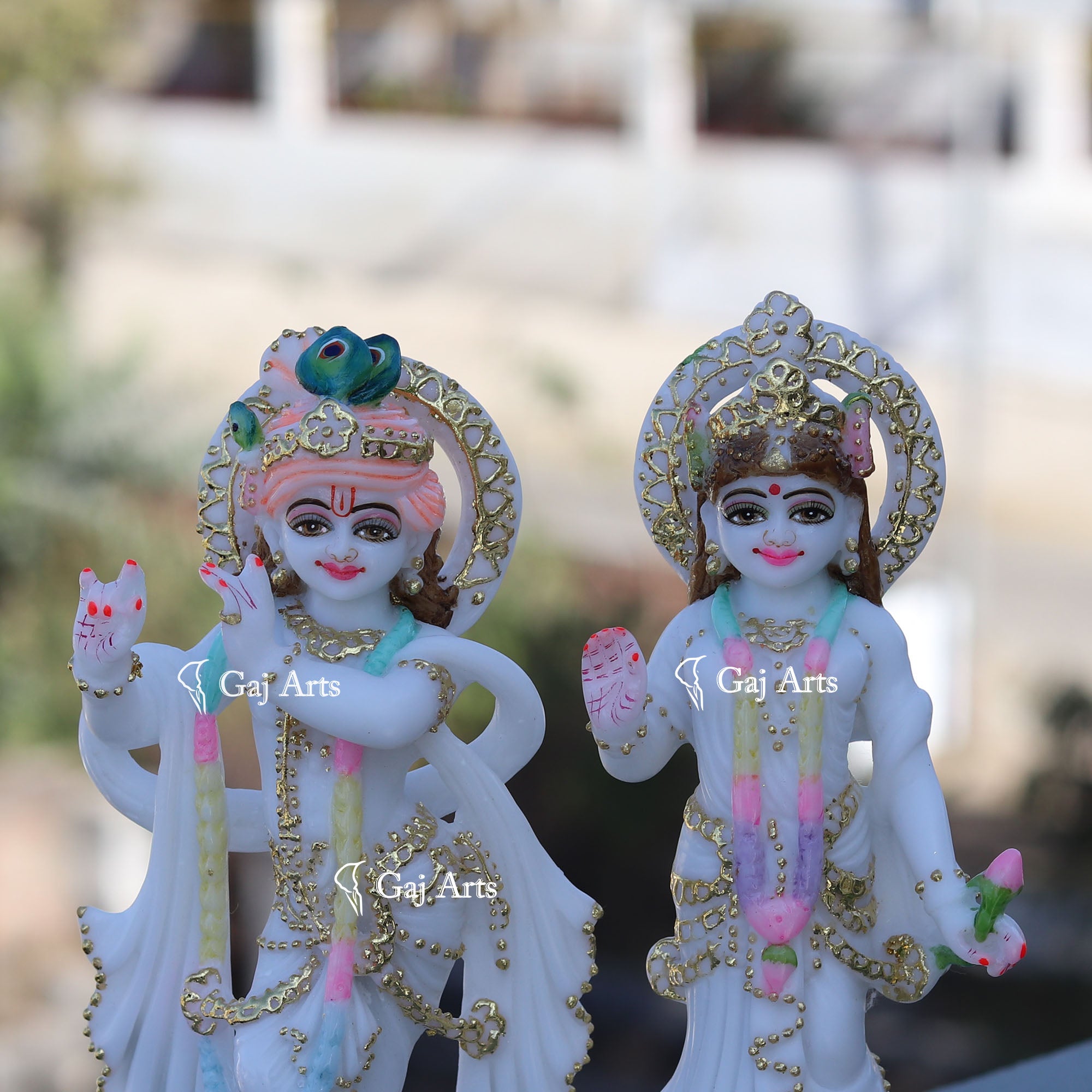 White Marble Ethiopia Radha Krishna Idol | 9 Inch