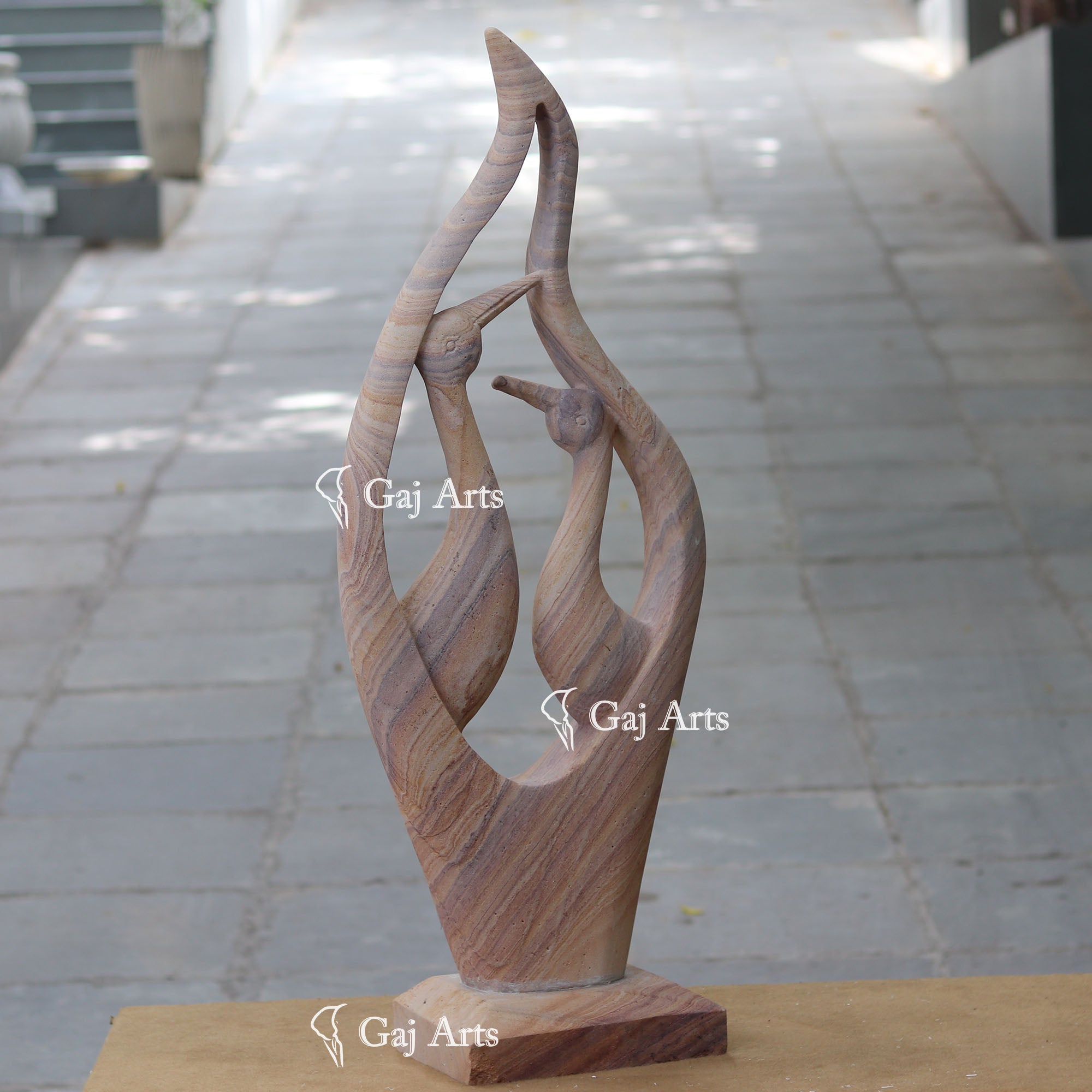Sandstone Cranes in Harmony Modern Sculpture | 42 Inch