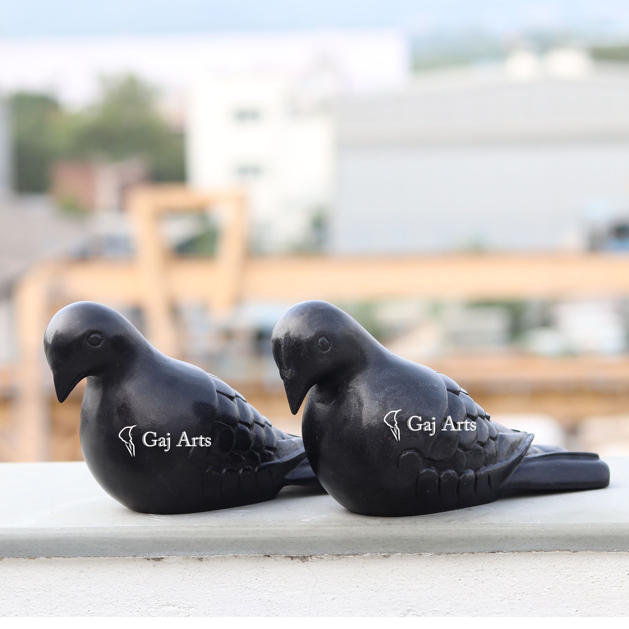 Black Marble Pigeon Sculpture | 9 Inch