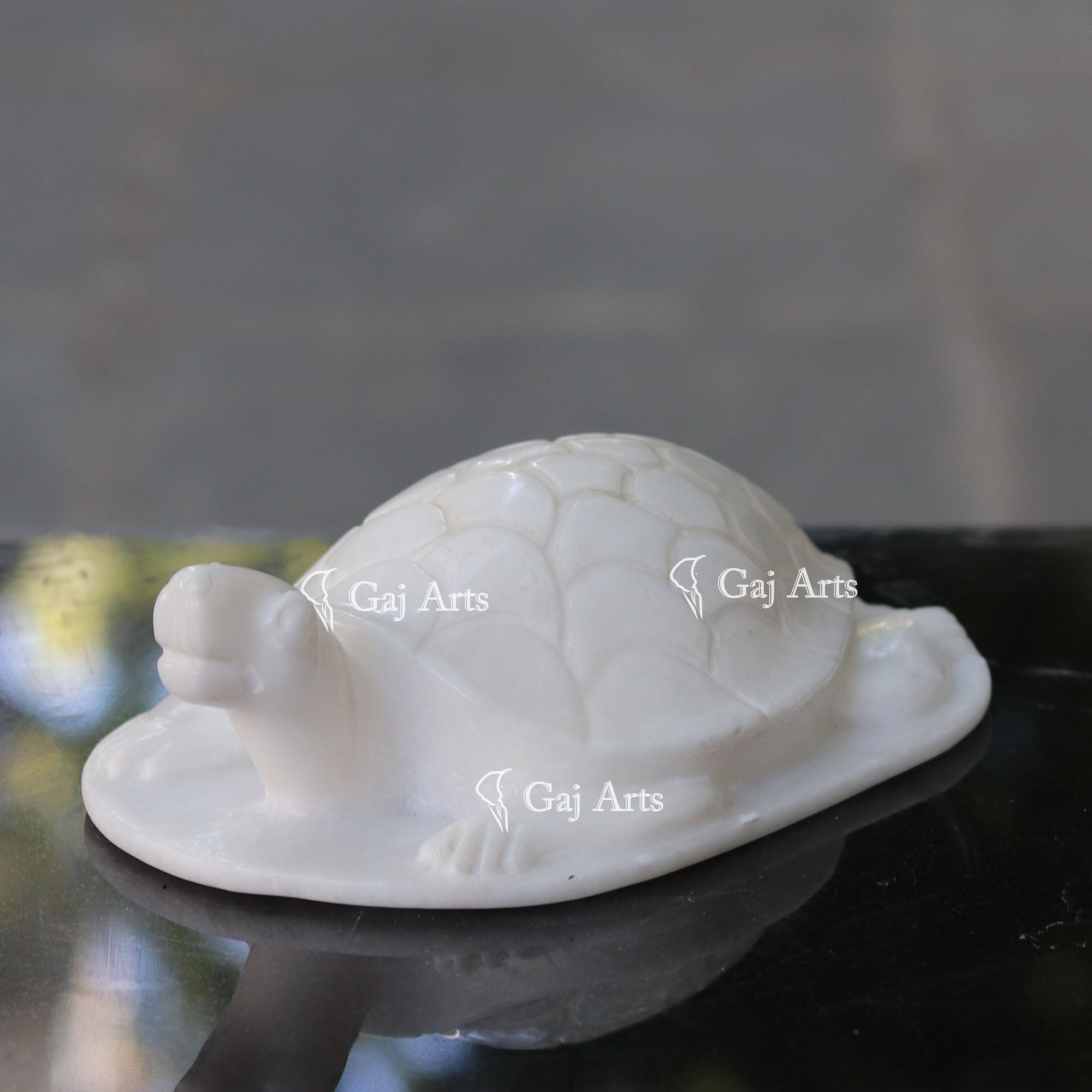 White Marble Kachua Tortoise Murti | 12 Inch