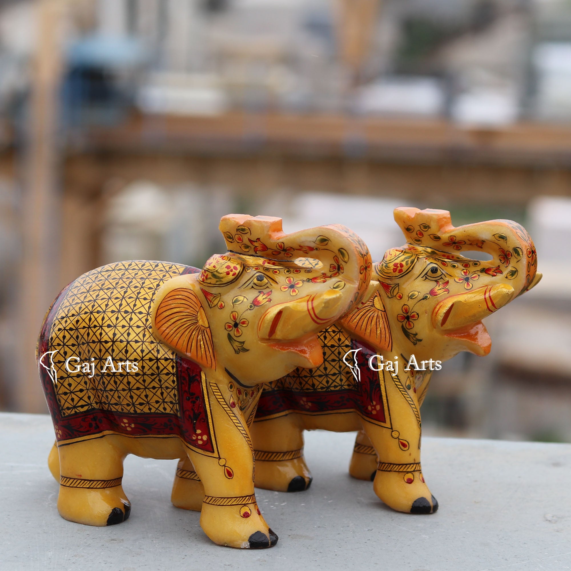 White Marble Antique Finish Elephant Statue | 7 Inch