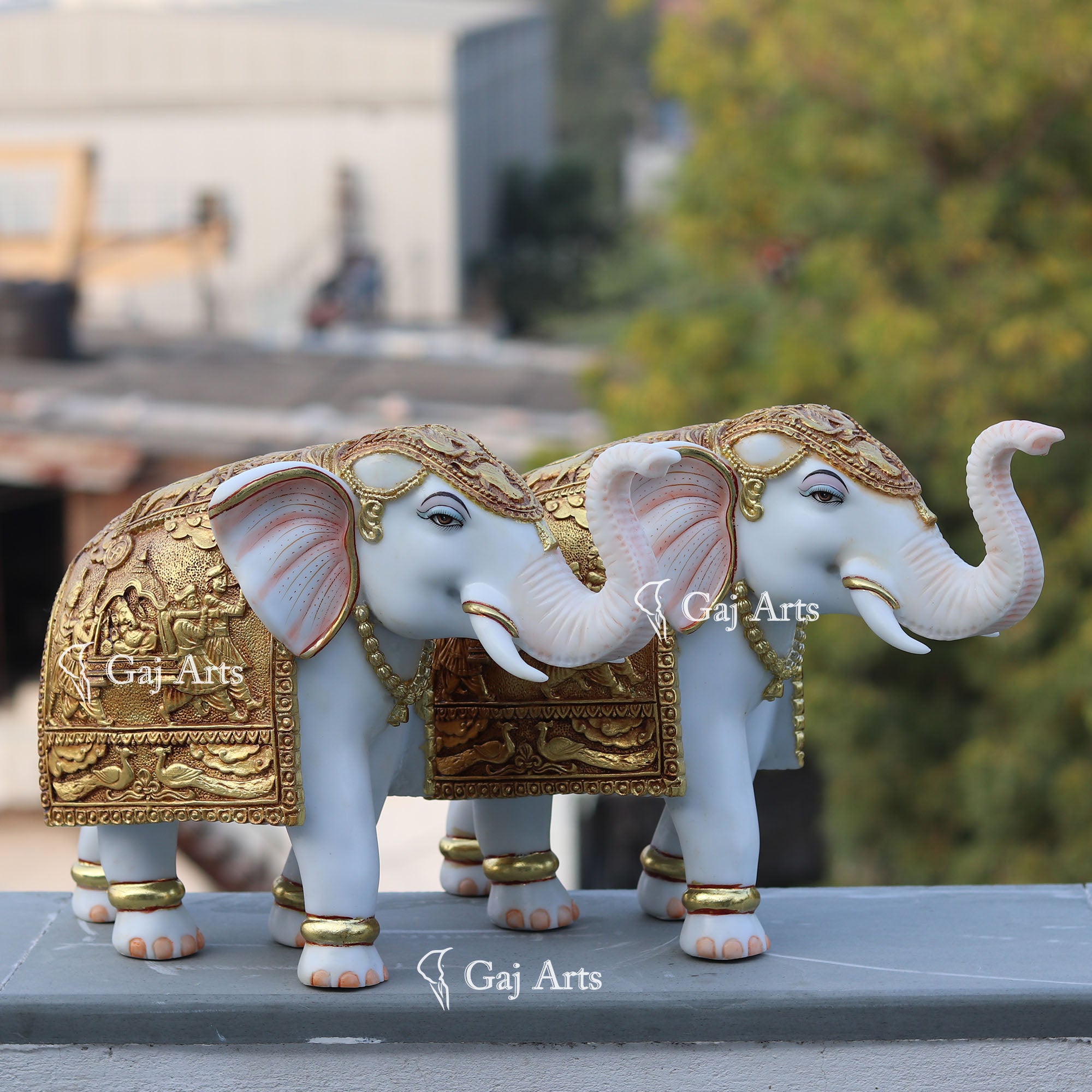 Marble Powder Rajwadi Elephant Idol | 15 Inch