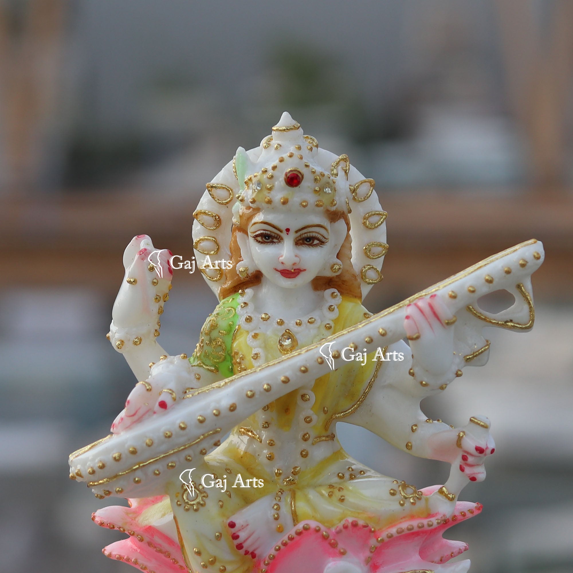 White Ethiopia Marble Saraswati Maa Idol | 6 Inch