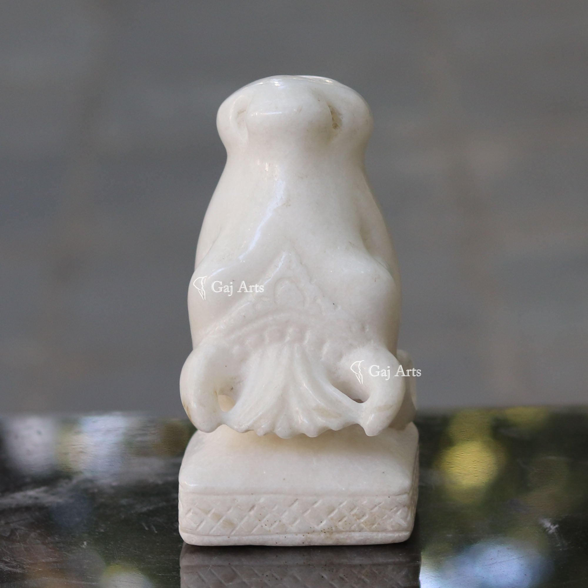 White Marble Waterfall Gaumukh Cow Sculpture | 7 Inch