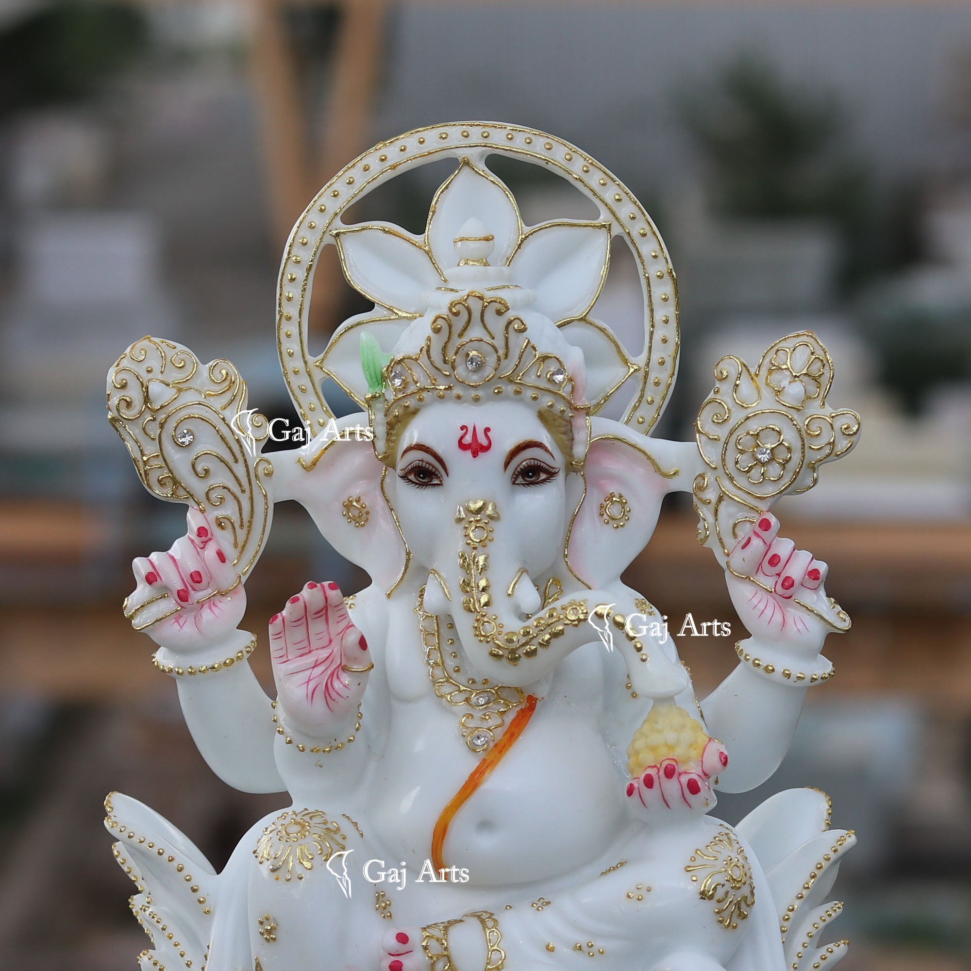 White Ganpati Idol on Lotus | 12 Inch