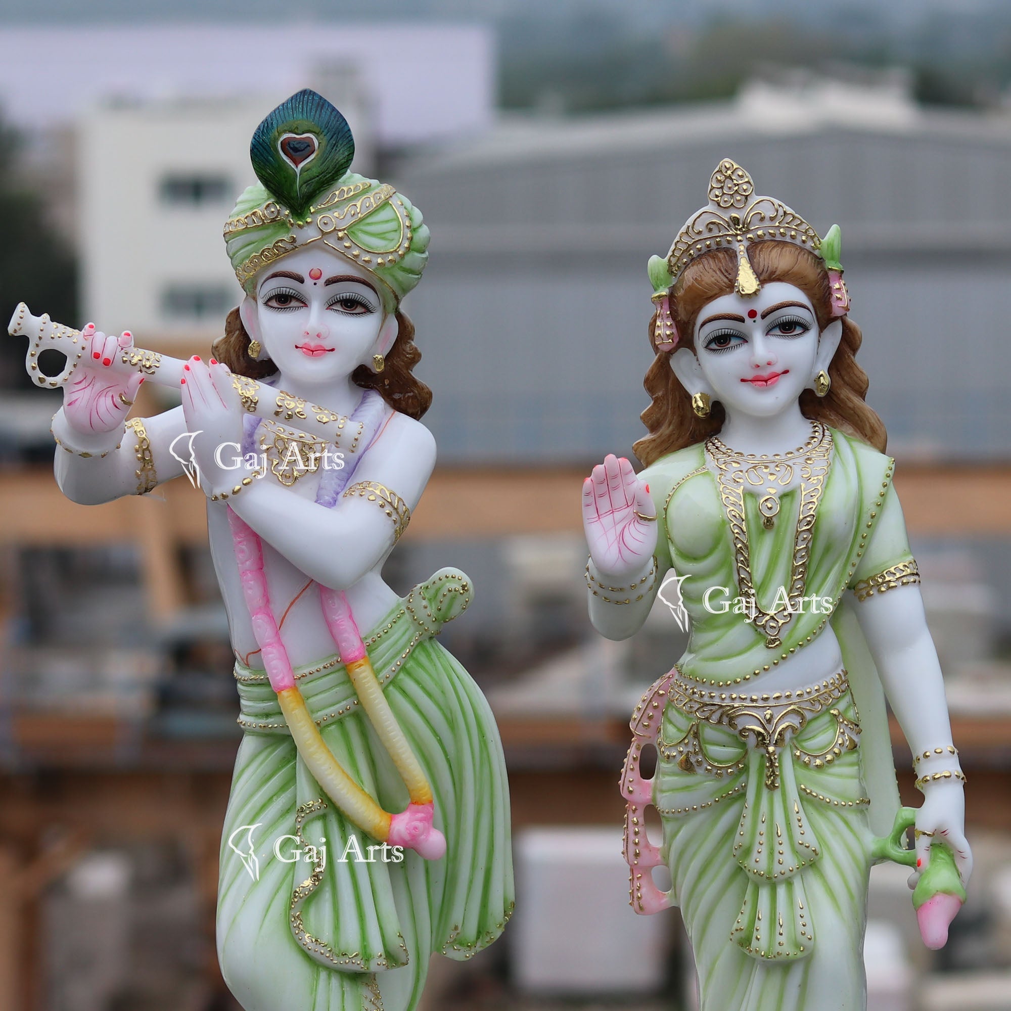 White Marble Ethiopia Radha Krishna Murti | 27 Inch